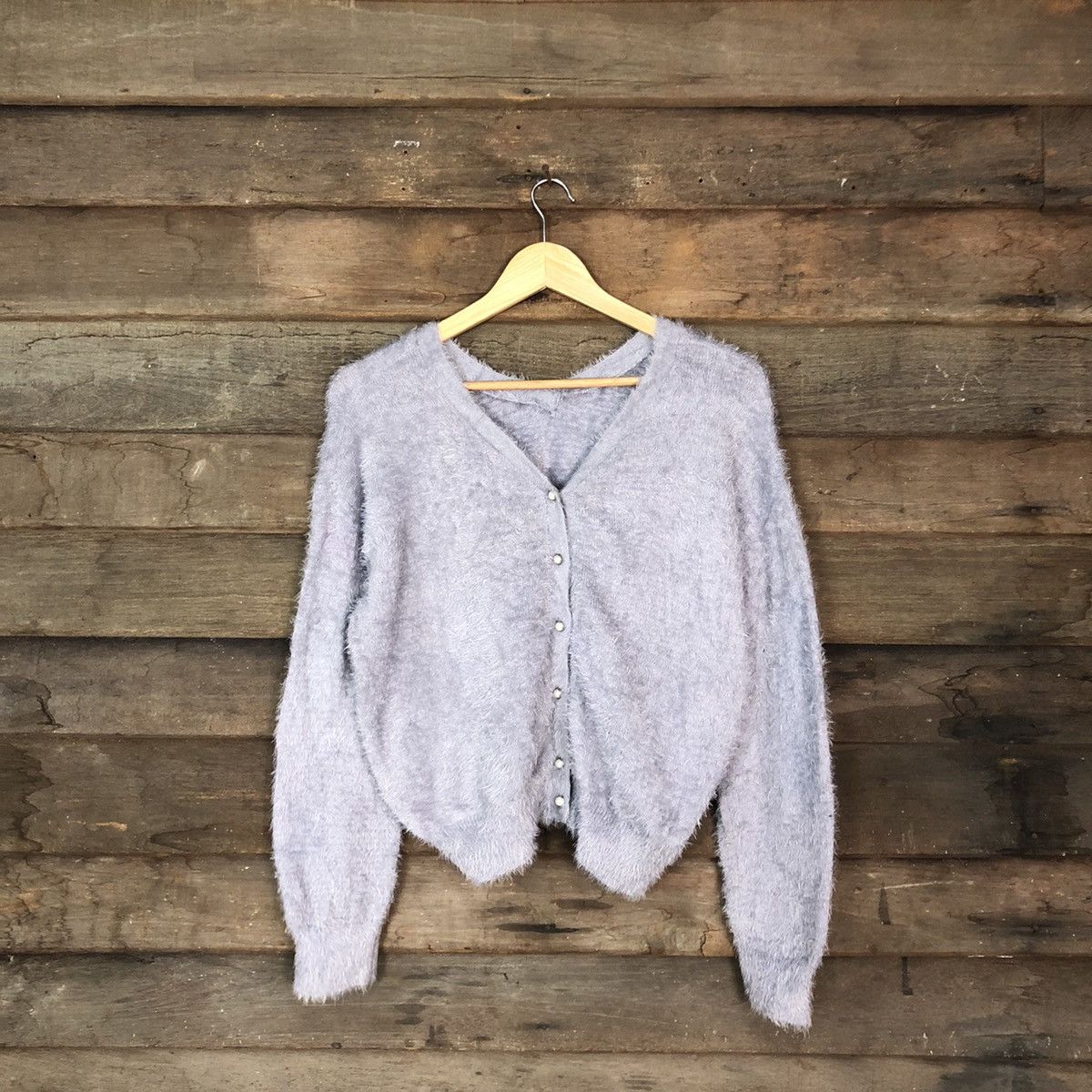 Homespun Knitwear Japan Light Purple Mohair shaggy fur cardigan Knitwear#c1072 Size US M / EU 48-50 / 2 - 1 Thumbnail