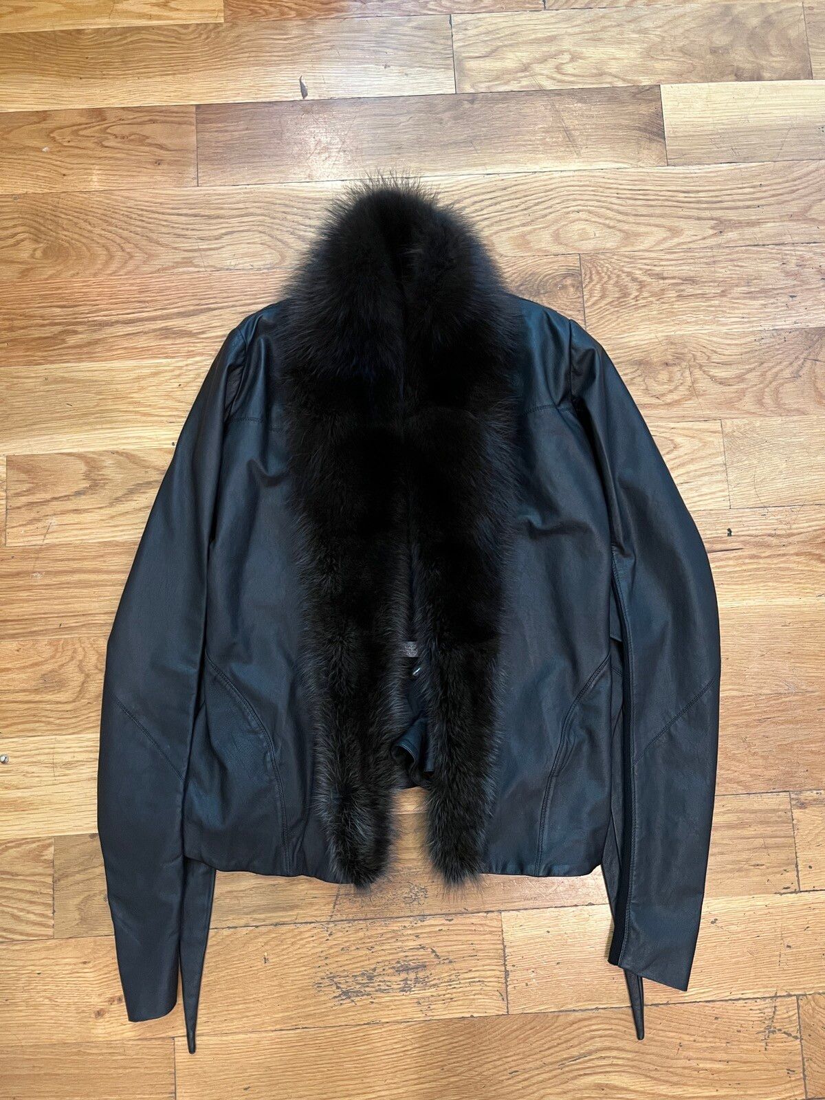 Pre-owned Rick Owens Hun Fur And Leather Jacket In Black