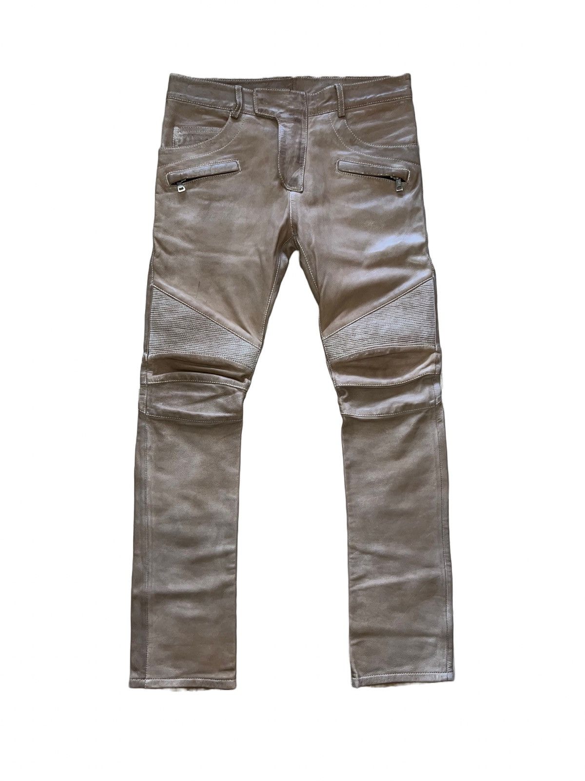 image of Balmain Lambskin Leather Pants in Beige, Men's (Size 30)