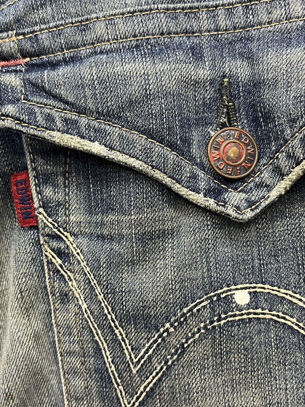 Japanese Brand × Vintage Thrashed Natural Ripped Faded Blue Splash Denim Flare Insane Size US 35 - 12 Thumbnail