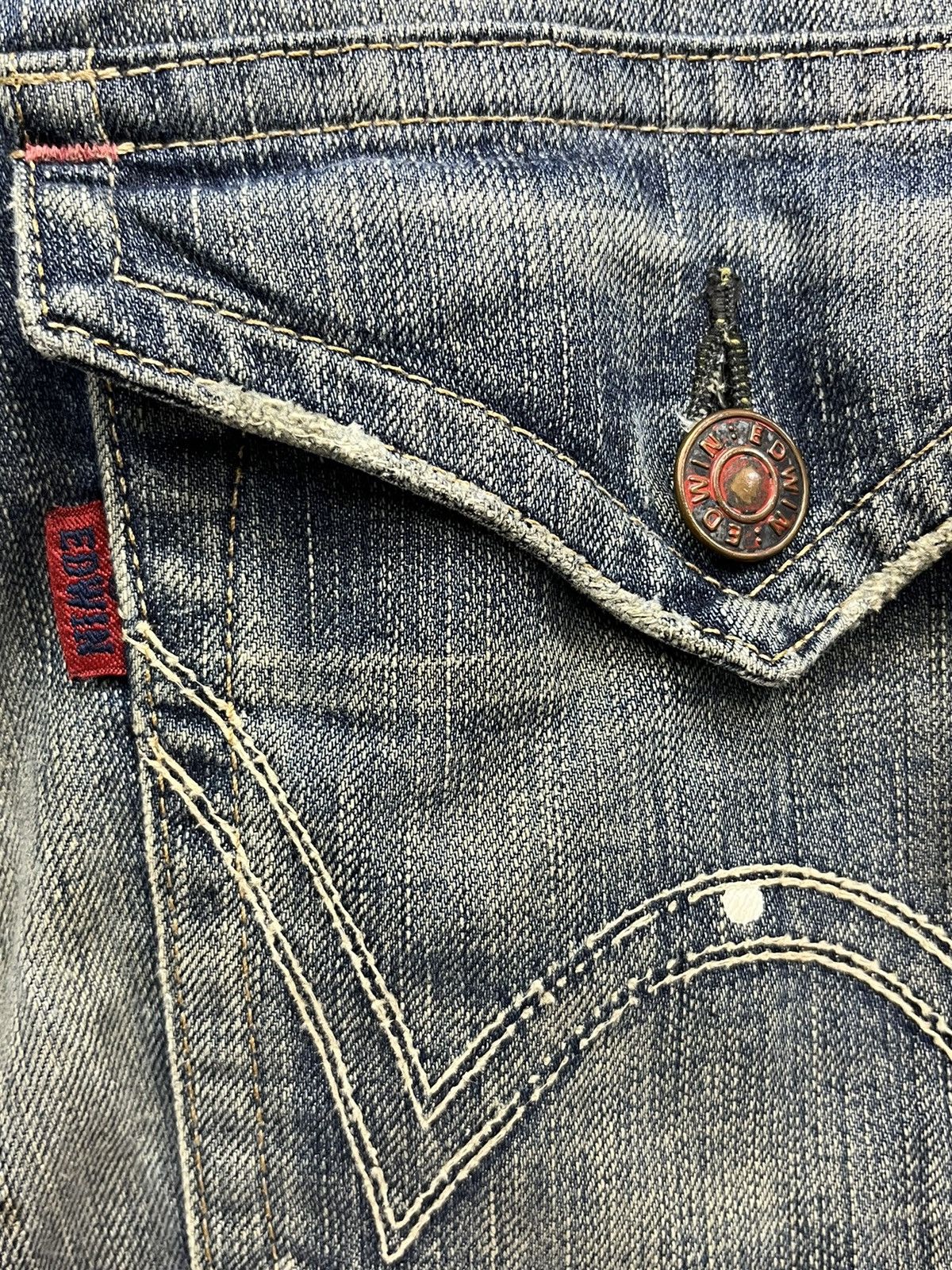 Japanese Brand × Vintage Thrashed Natural Ripped Faded Blue Splash Denim Flare Insane Size US 35 - 17 Thumbnail