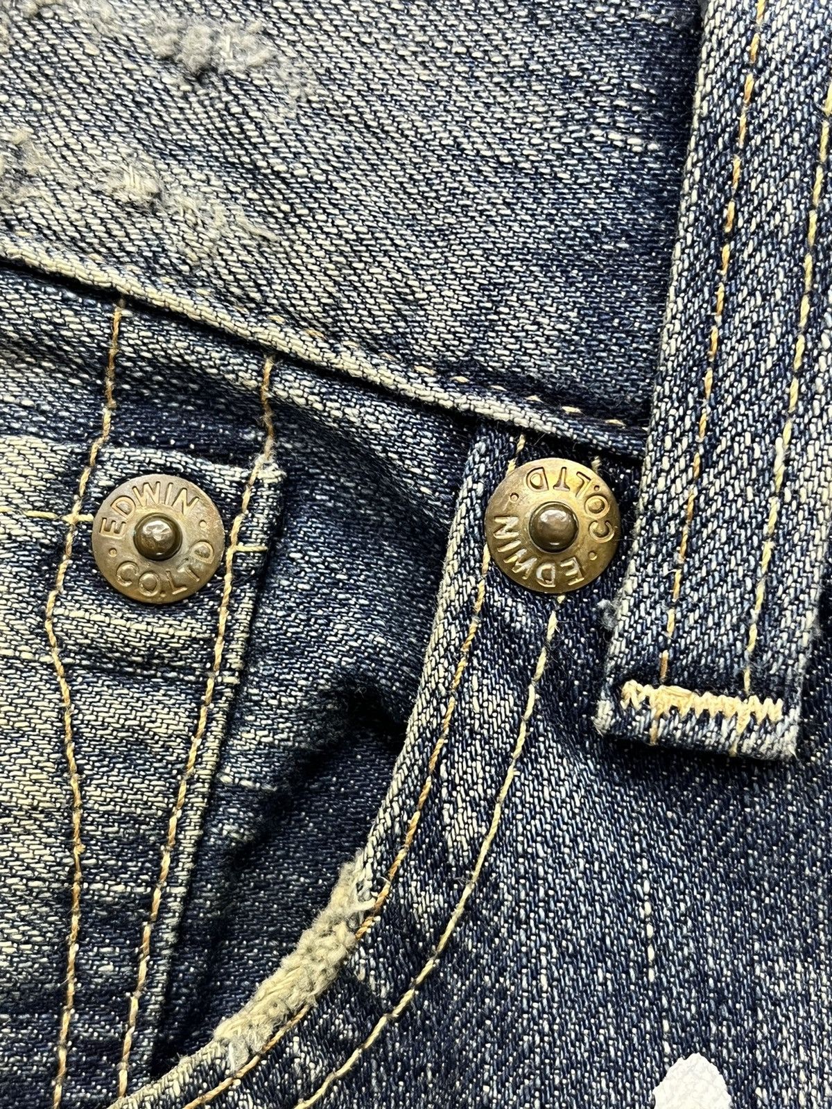 Japanese Brand × Vintage Thrashed Natural Ripped Faded Blue Splash Denim Flare Insane Size US 35 - 7 Thumbnail