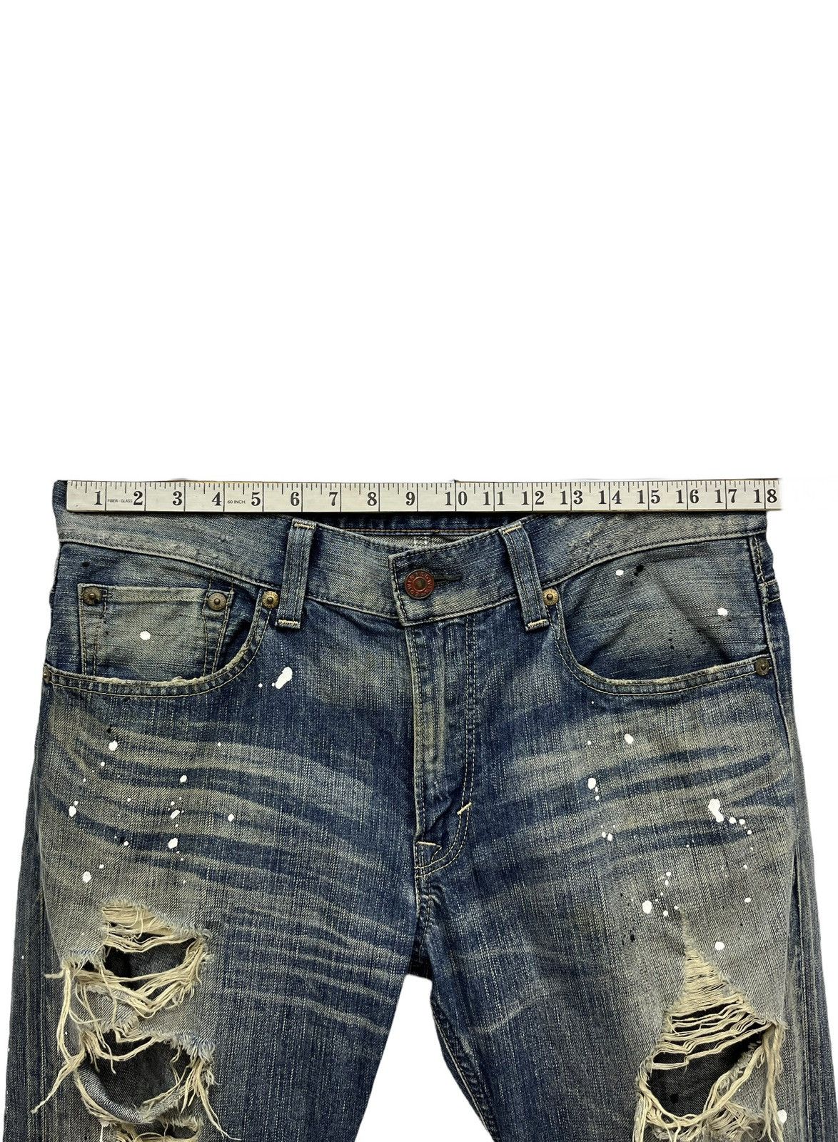 Japanese Brand × Vintage Thrashed Natural Ripped Faded Blue Splash Denim Flare Insane Size US 35 - 19 Thumbnail