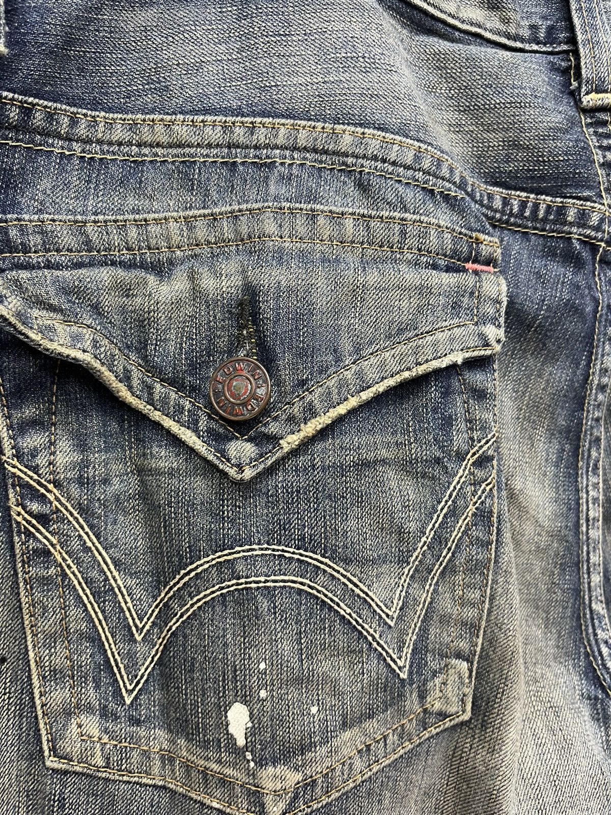 Japanese Brand × Vintage Thrashed Natural Ripped Faded Blue Splash Denim Flare Insane Size US 35 - 14 Thumbnail