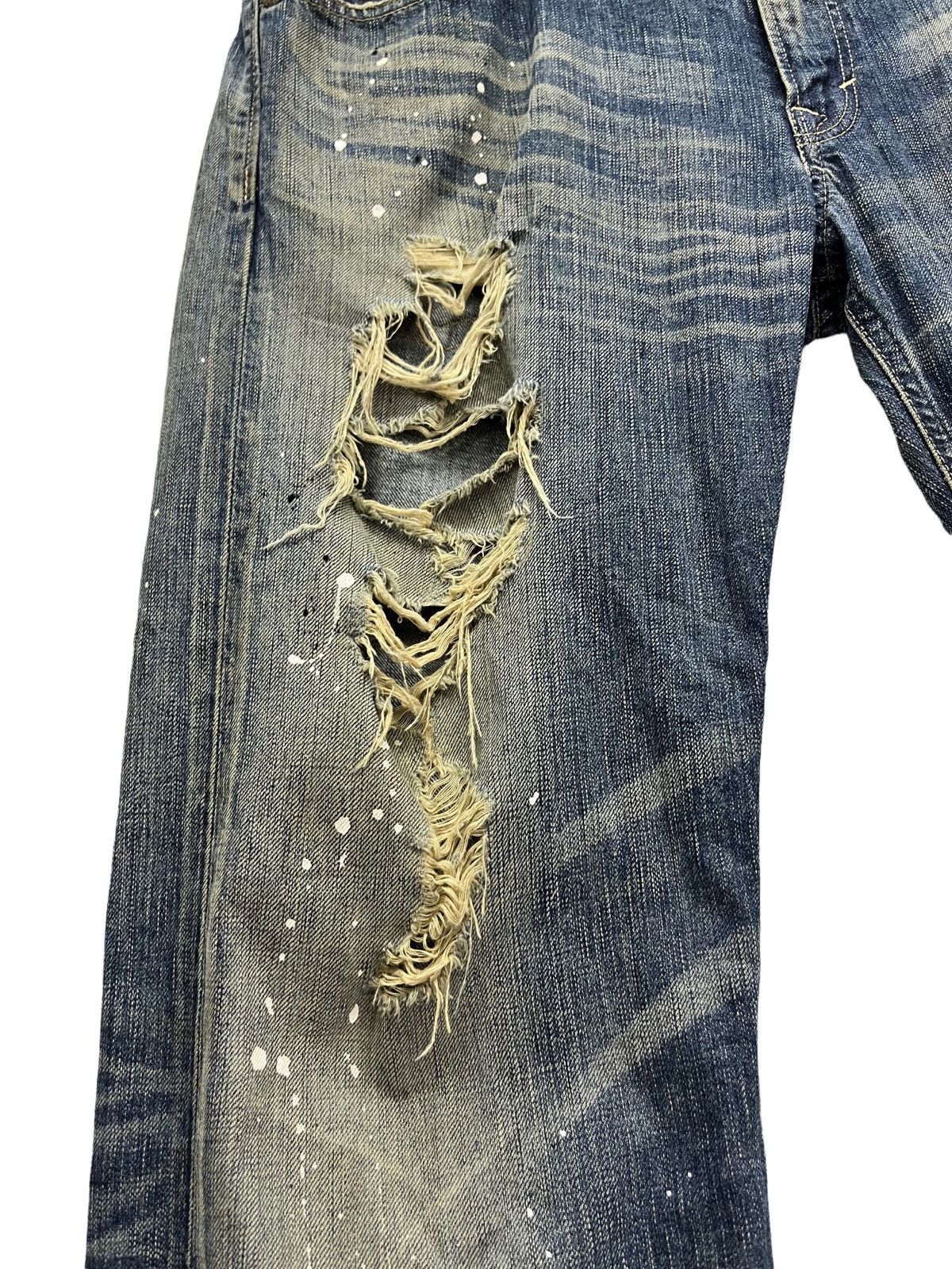 Japanese Brand × Vintage Thrashed Natural Ripped Faded Blue Splash Denim Flare Insane Size US 35 - 4 Thumbnail
