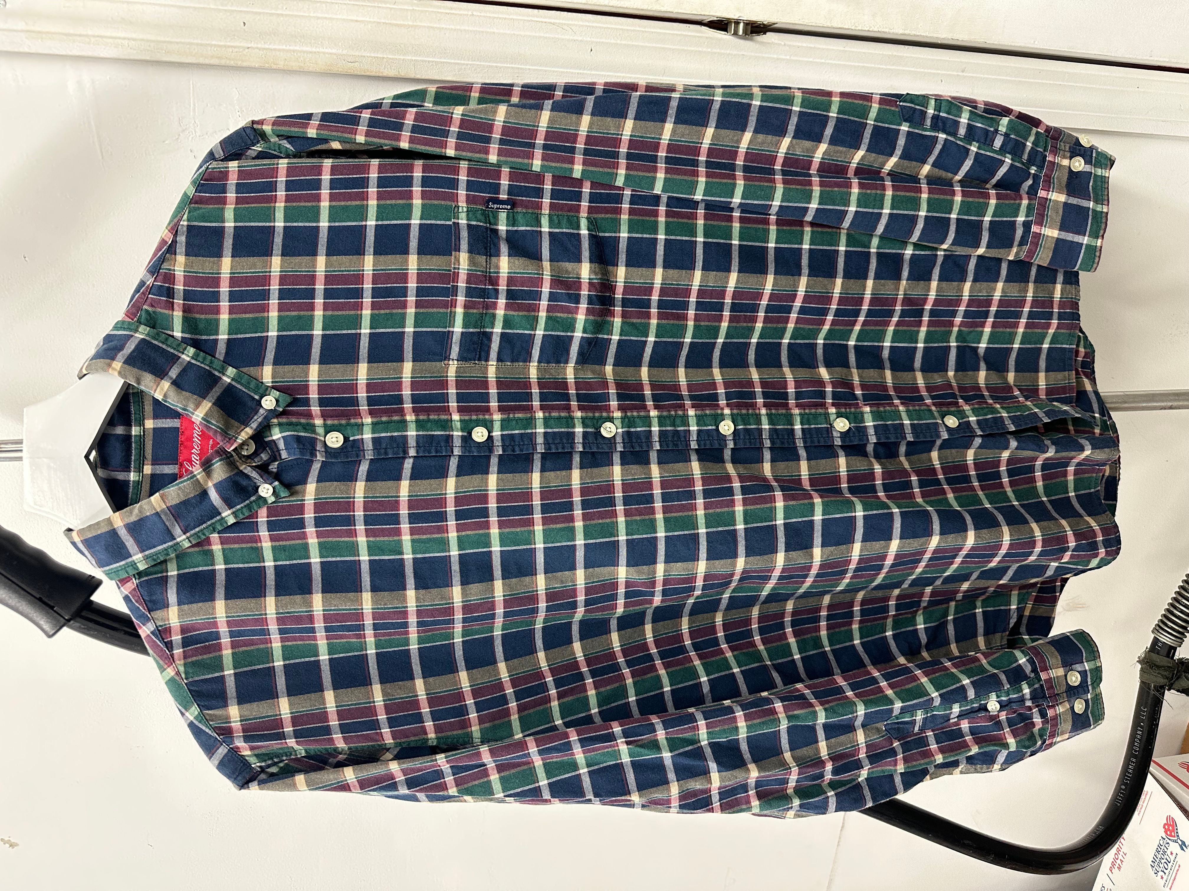 Pre-owned Supreme Plaid Button-down Shirt Size Large In Navy Plaid