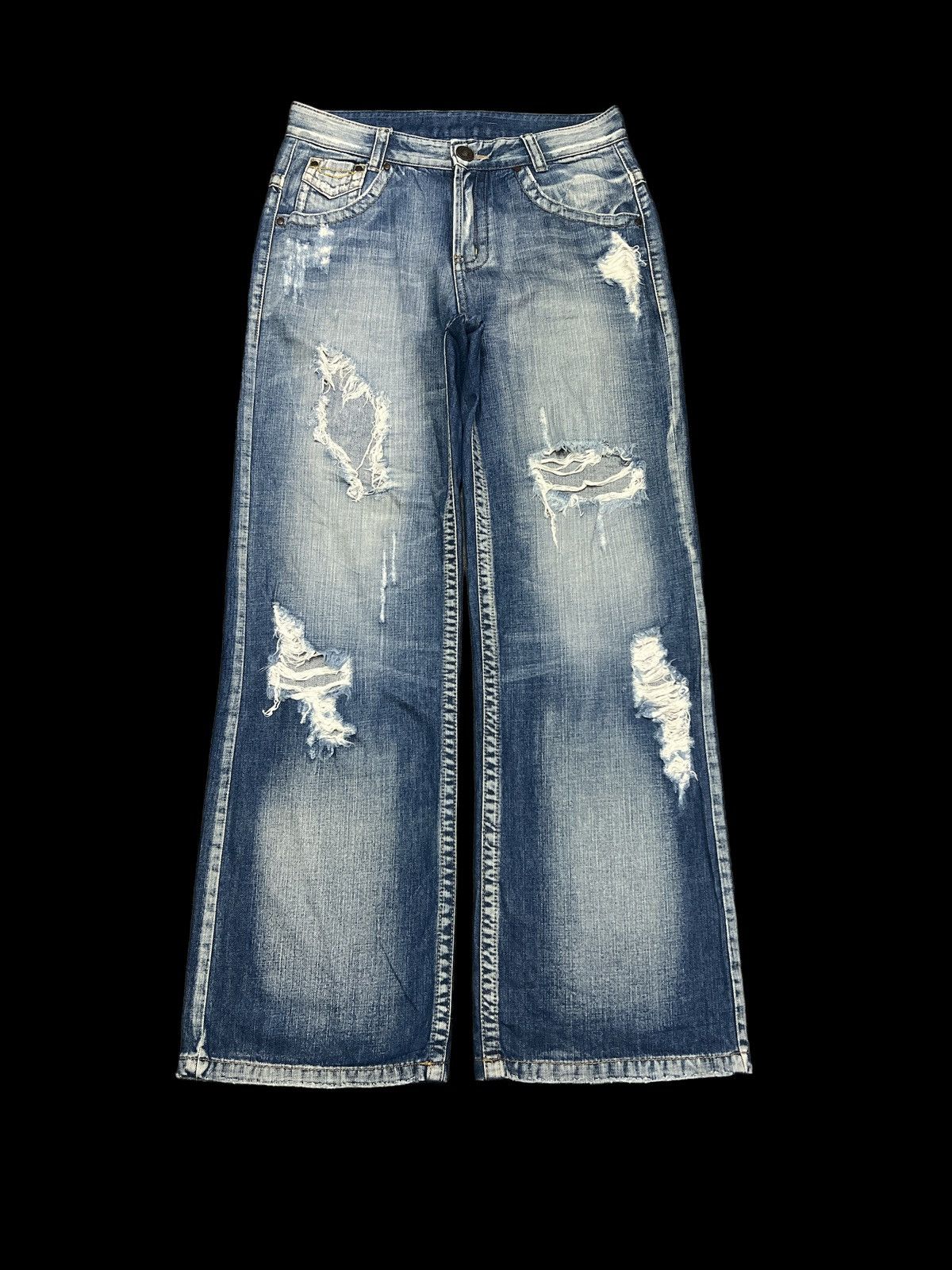 Japanese Brand SUPER SICK‼️BAGGY💥UNKNOWN THRASHED RIPPED DENIM PANT Size US 32 / EU 48 - 1 Thumbnail