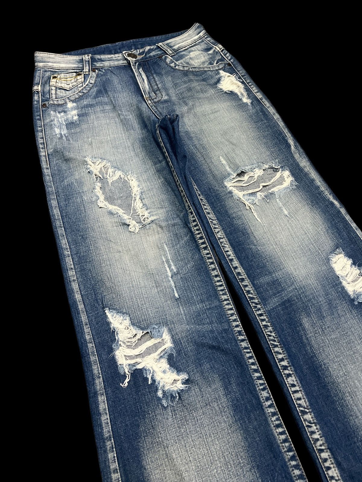 Japanese Brand SUPER SICK‼️BAGGY💥UNKNOWN THRASHED RIPPED DENIM PANT Size US 32 / EU 48 - 5 Thumbnail
