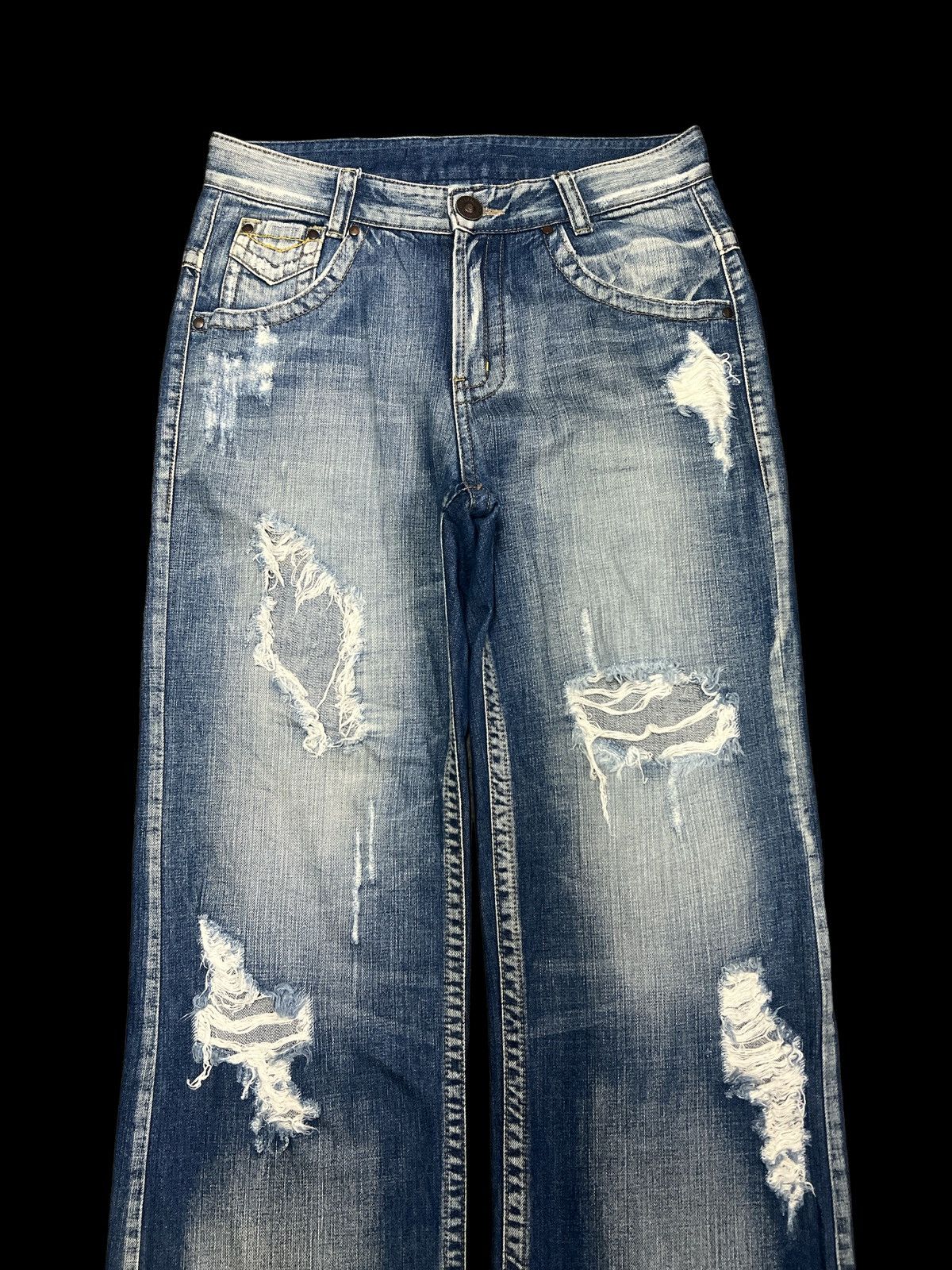 Japanese Brand SUPER SICK‼️BAGGY💥UNKNOWN THRASHED RIPPED DENIM PANT Size US 32 / EU 48 - 3 Thumbnail