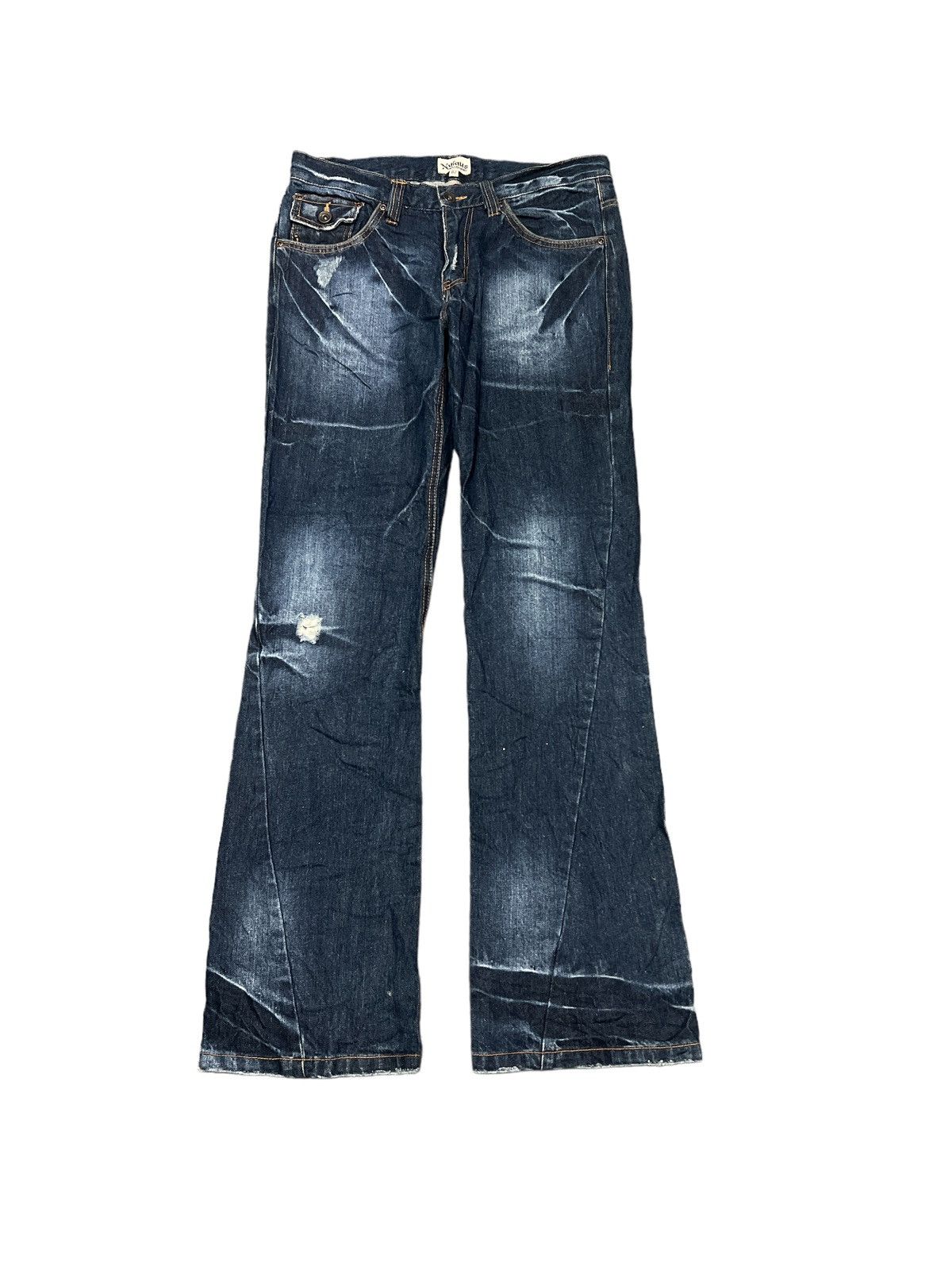 image of Avant Garde Flareddistressed Denim Twist Pant By Nylaus in Blue, Men's (Size 32)