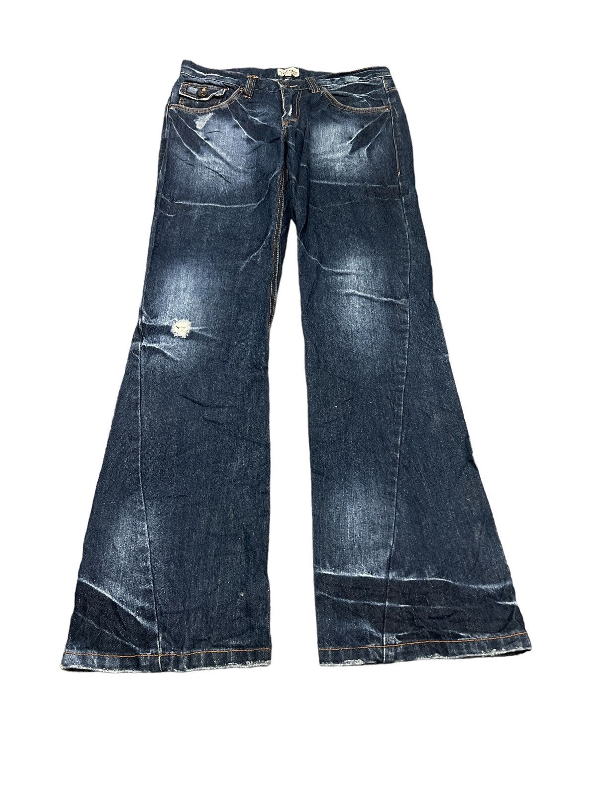 Japanese Brand FLARED💥DISTRESSED DENIM TWIST PANT BY NYLAUS Size US 32 / EU 48 - 4 Thumbnail
