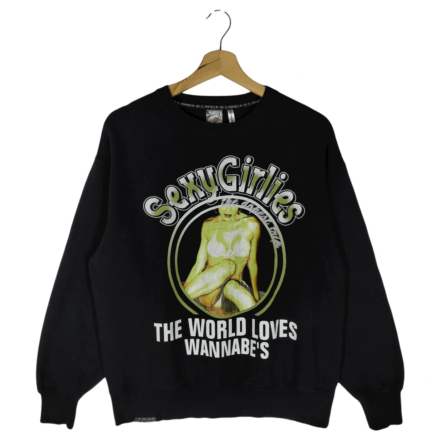 image of Vintage Sexy Girlies Photo Graphic By Stevenson Sweatshirts in Black, Men's (Size Medium)