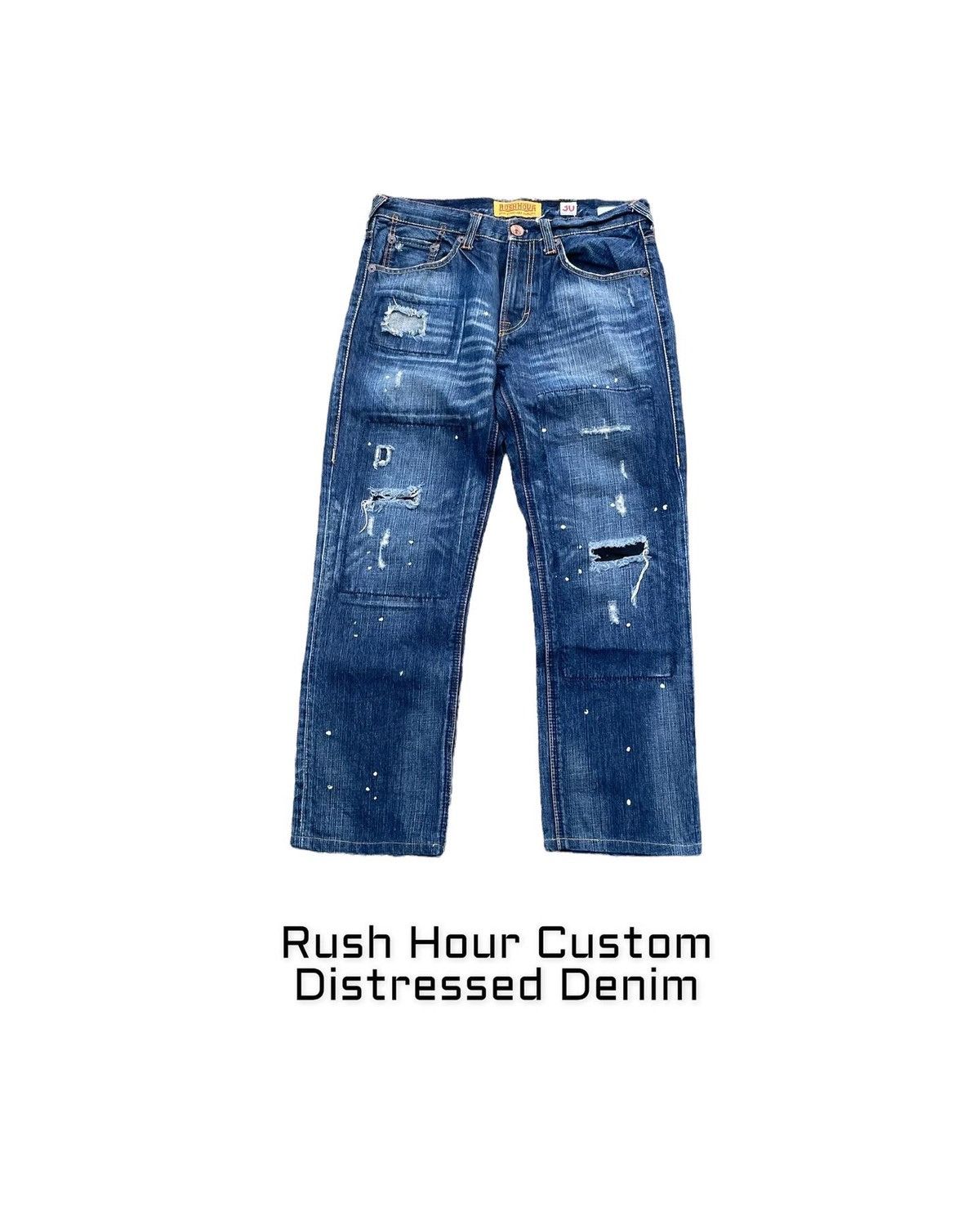 Japanese Brand Rush Hour Distresed Rework Denim Size US 33 - 1 Thumbnail