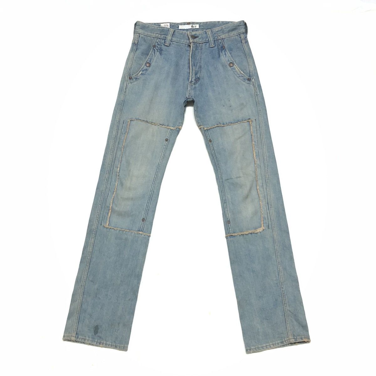 image of Steel U.u Japan Double Knee Distressed Denim in Stonewash, Men's (Size 32)