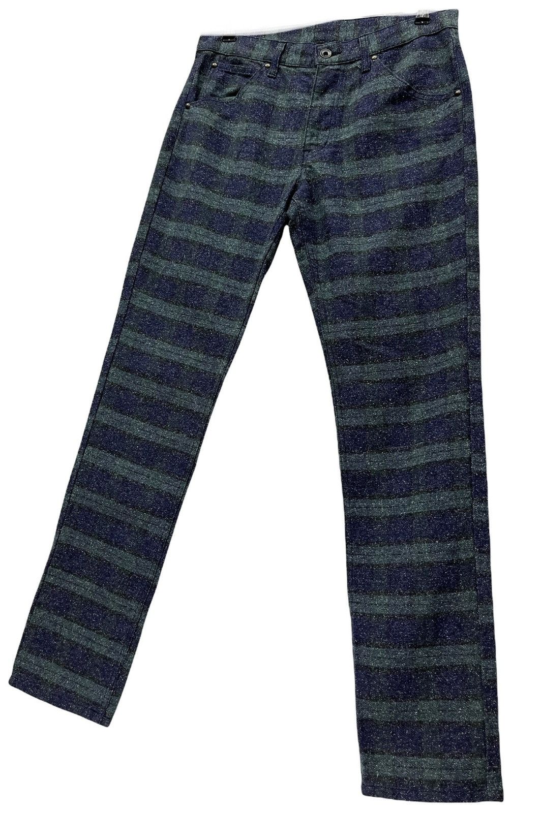 image of Glamour Made In Japan Acrylic Blends Pants Inspired By Hysteric Hagi in Green Blue Striped (Size 31