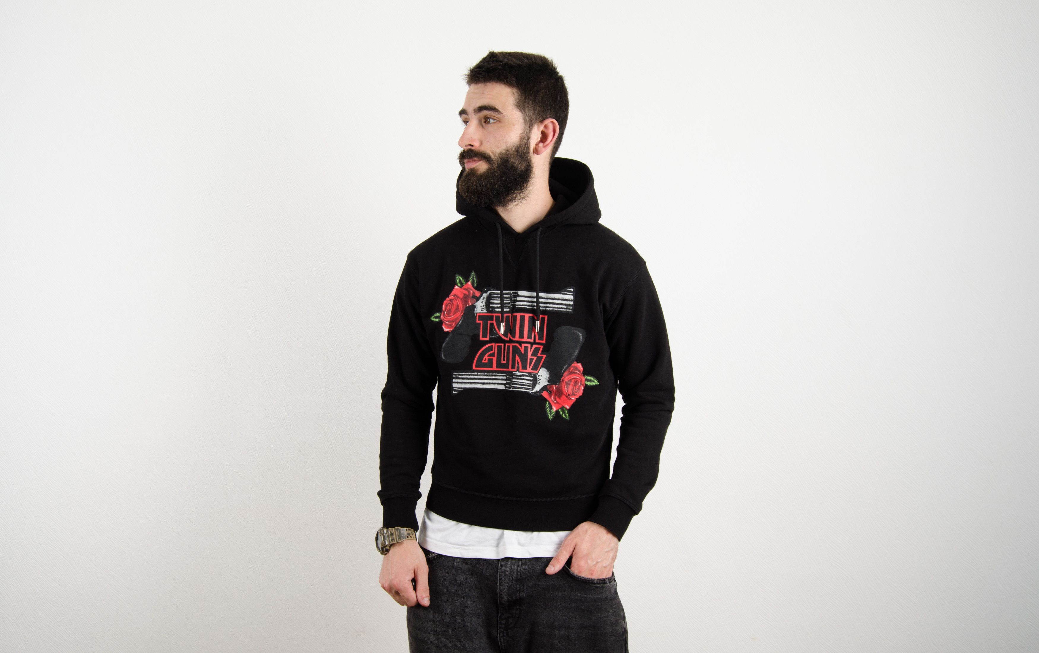 Dsquared2 RRP 450$ Dsquared2 Twin Guns Rose Overhead Hoodie Size US S / EU 44-46 / 1 - 1 Thumbnail