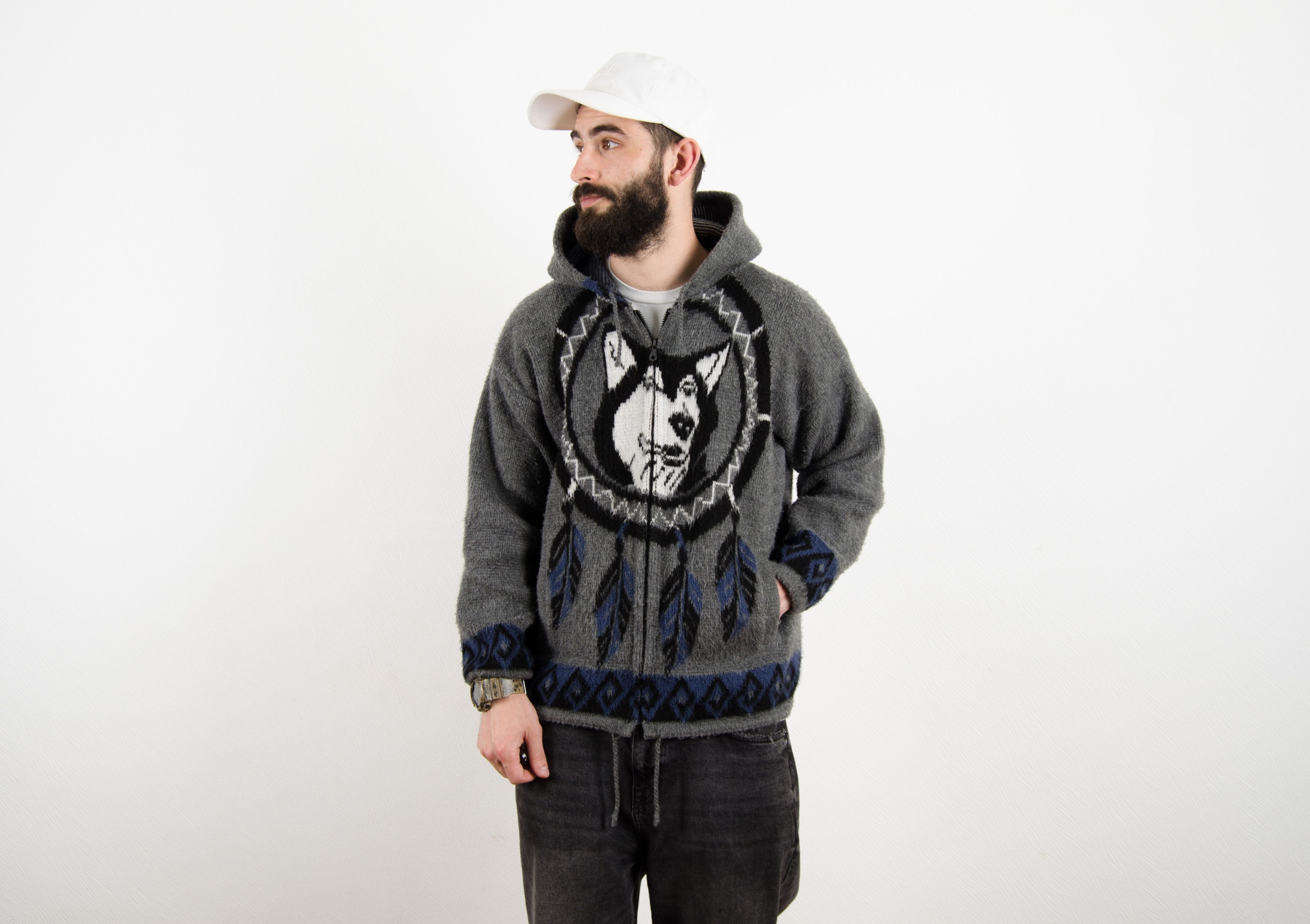 Vintage Vintage Aztec Wool Wolves Wolf Fleece Zip Sweater Hoodie Size US M / EU 48-50 / 2 - 2 Thumbnail