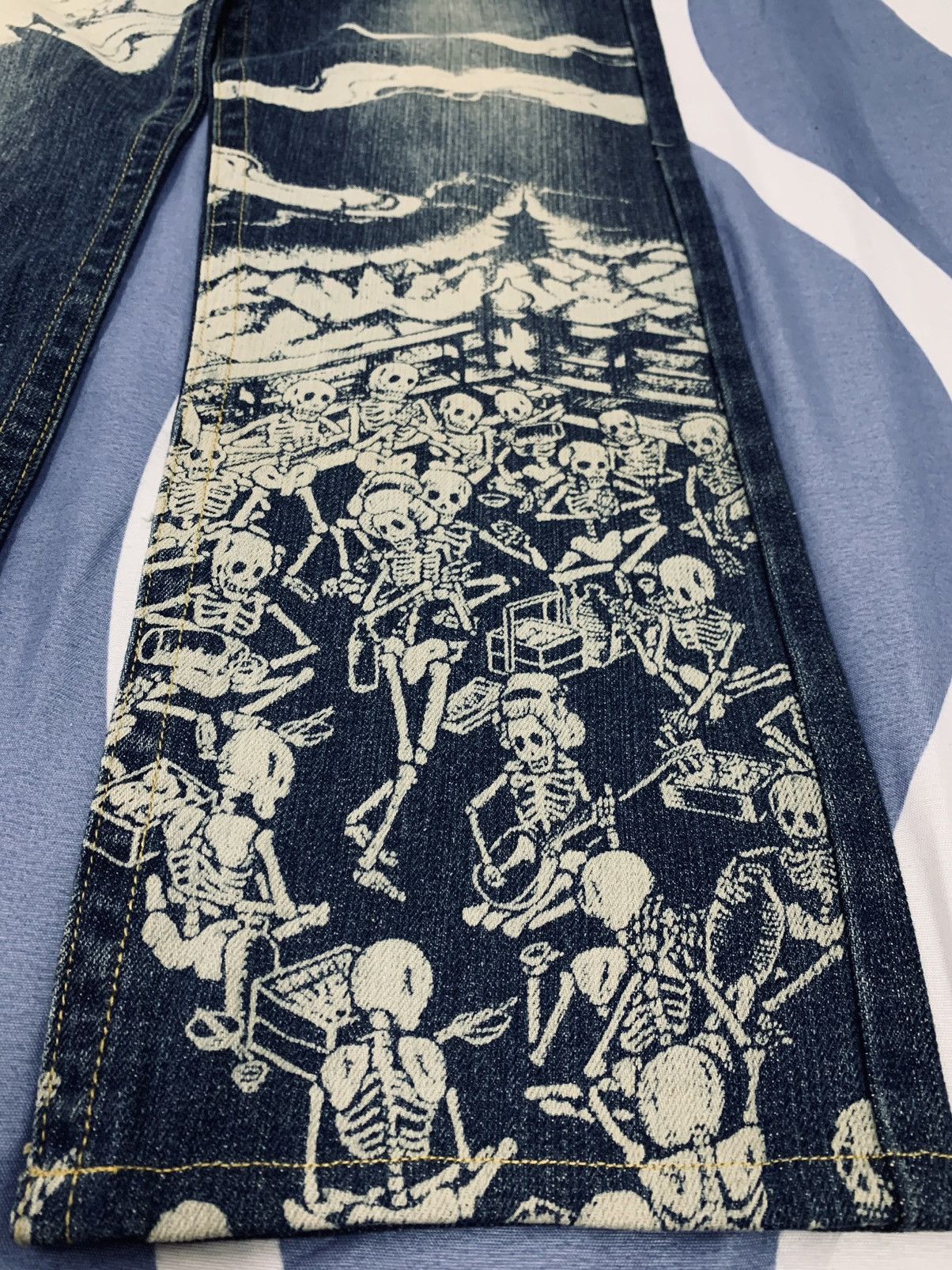 Japanese Brand Buden Shouten Bleach Design Traditional Skeleton Denim Size US 30 / EU 46 - 3 Thumbnail