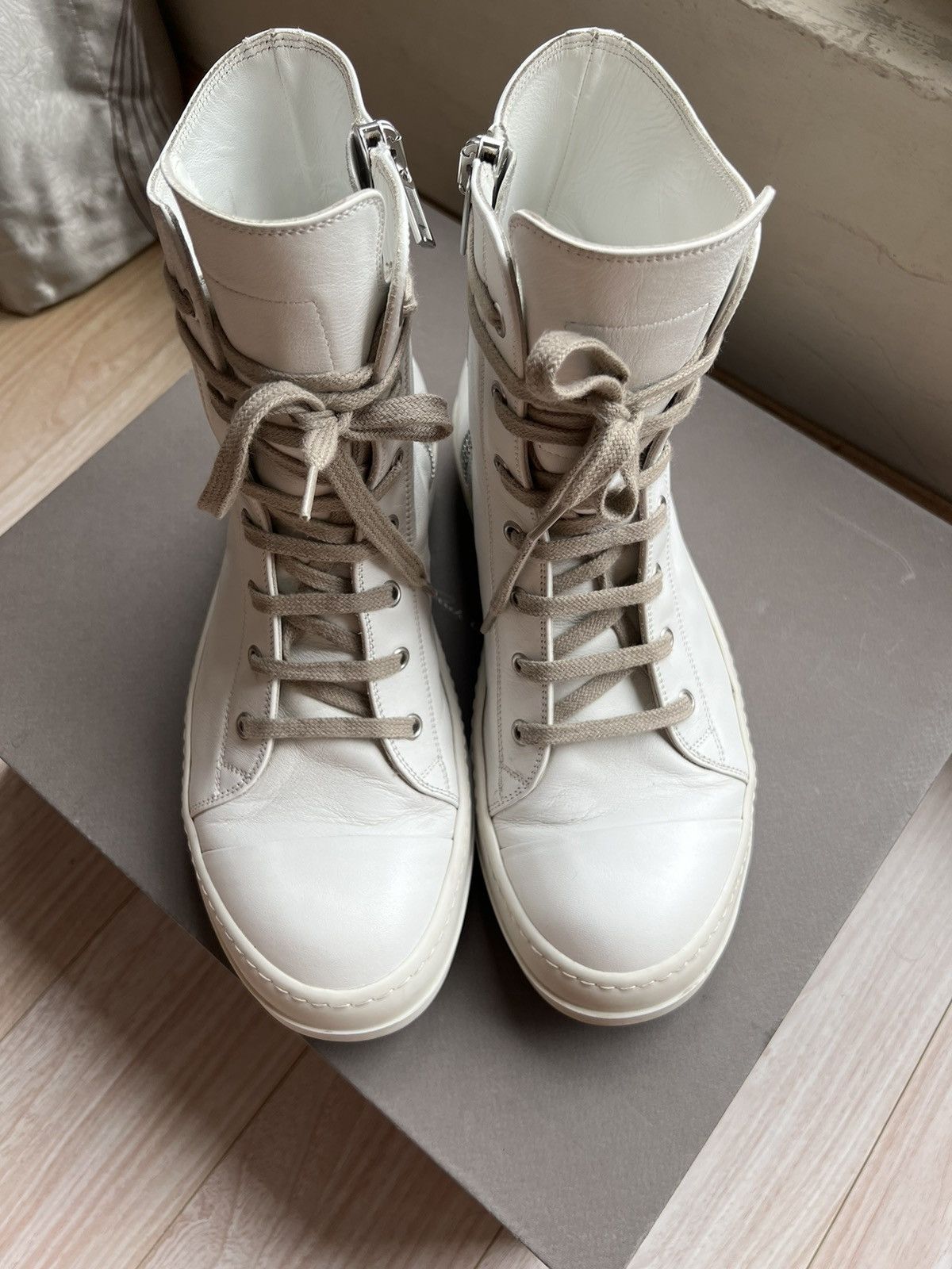 image of Rick Owens Mainline Full Leather Milk Ramones High Shoes, Men's (Size 8)