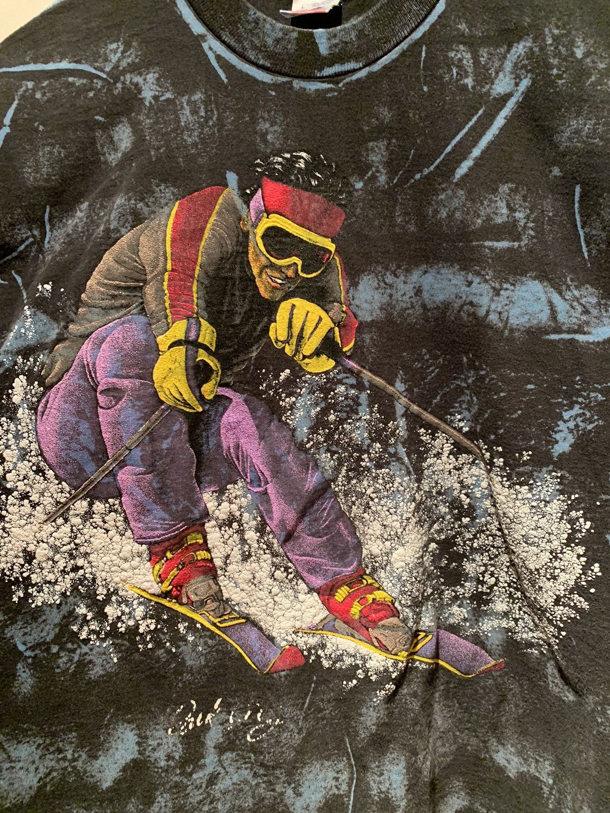 Vintage *RARE* Vintage Ski Snow Puff Print AOP Single Stitch T-Shirt Size US L / EU 52-54 / 3 - 2 Thumbnail
