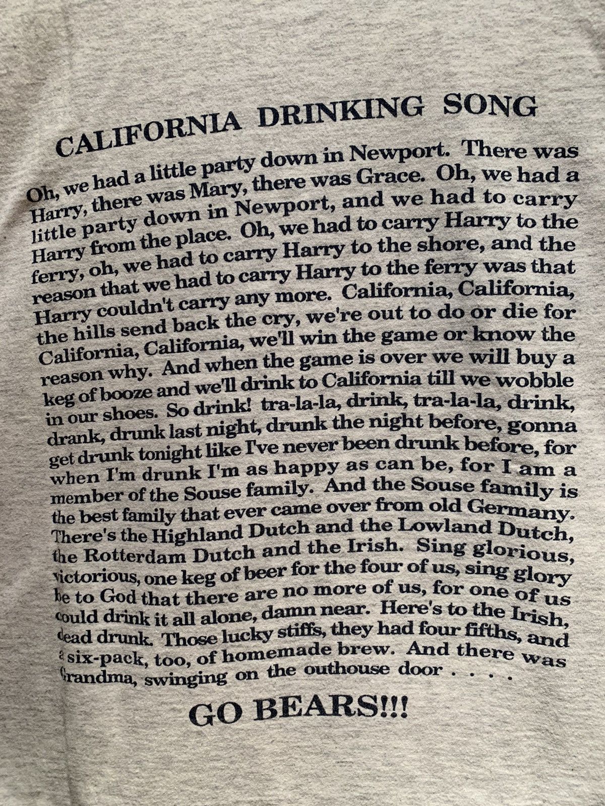 Vintage *RARE* Vintage Go Bears Cal Berkeley Drinking Song Shirt XL Size US XL / EU 56 / 4 - 5 Thumbnail