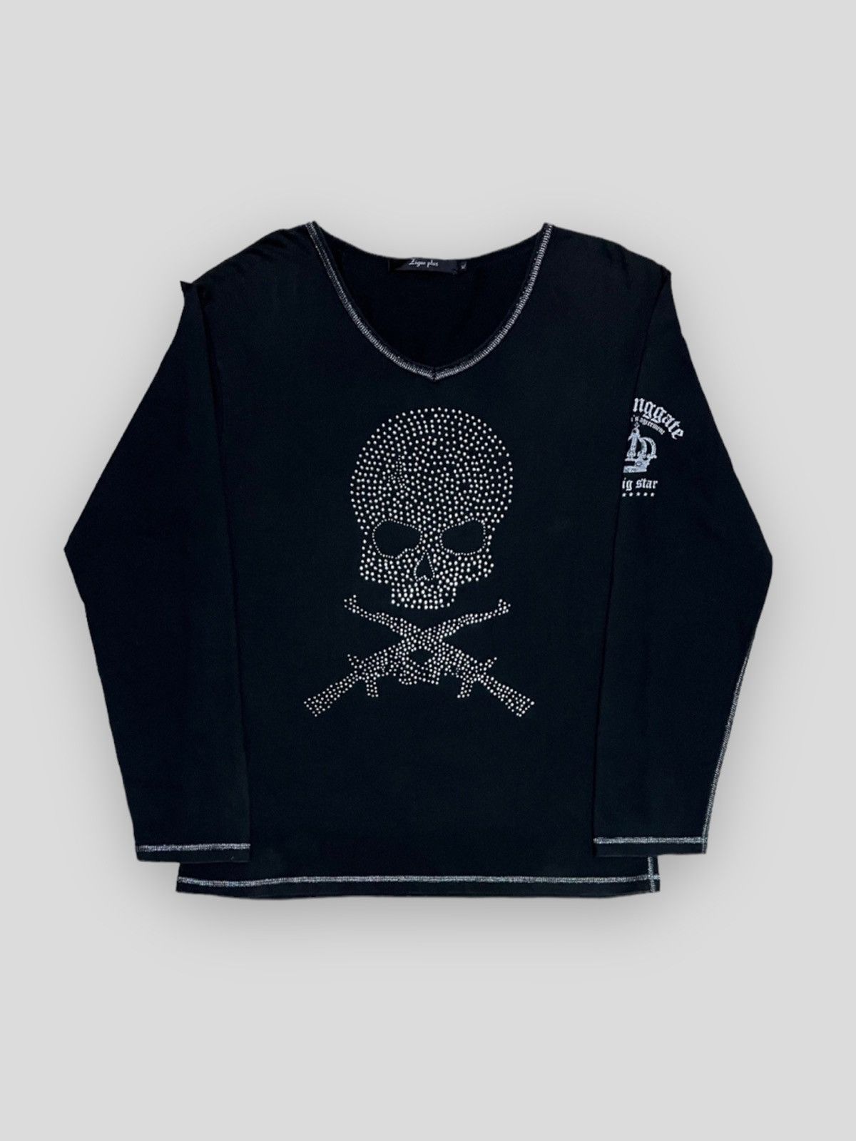 image of Beauty Beast x Vintage Send Offer90S Zigus Skull Studded Shooting Star Longsleeve in Black (Size Me