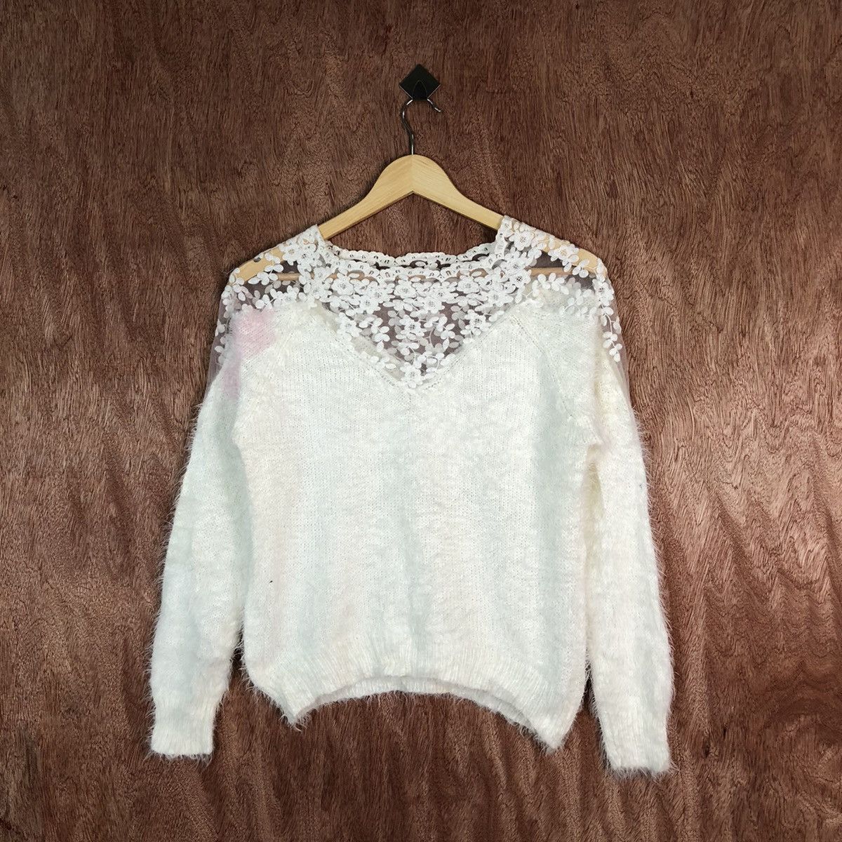 Homespun Knitwear Cawaii White Shag Shaggy Fur Mohair Knitwear #6620 Size US S / EU 44-46 / 1 - 1 Thumbnail