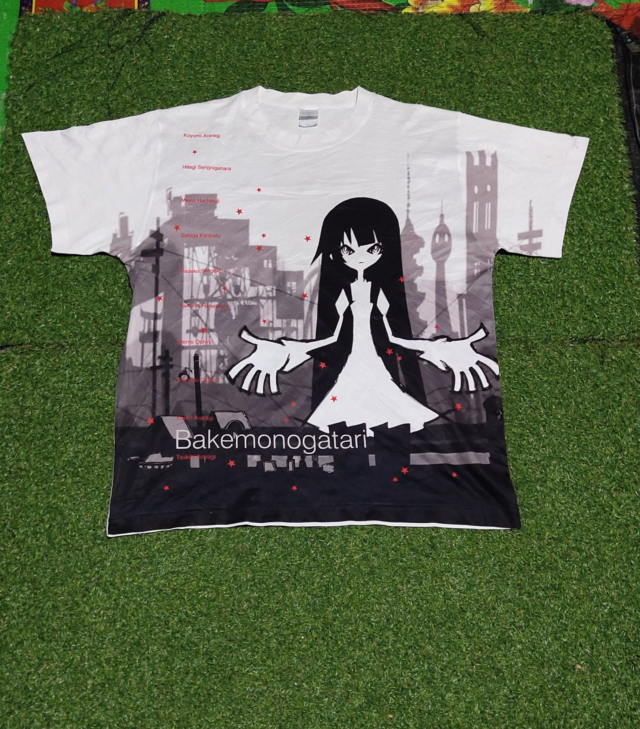 image of Anima x Movie Bakemonogatari Monogatari Distressed Anime Movie in White, Men's (Size Large)