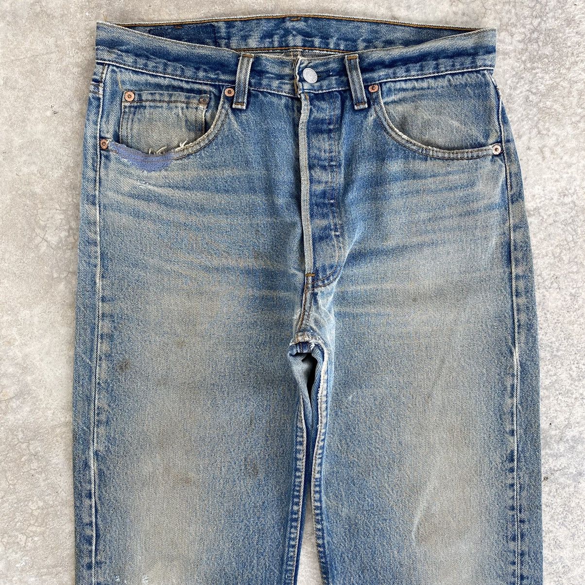 Levi's Vintage 1993 Levis 501 Muddy Blue Stonewashed Ripped Jeans Size US 31 - 8 Thumbnail