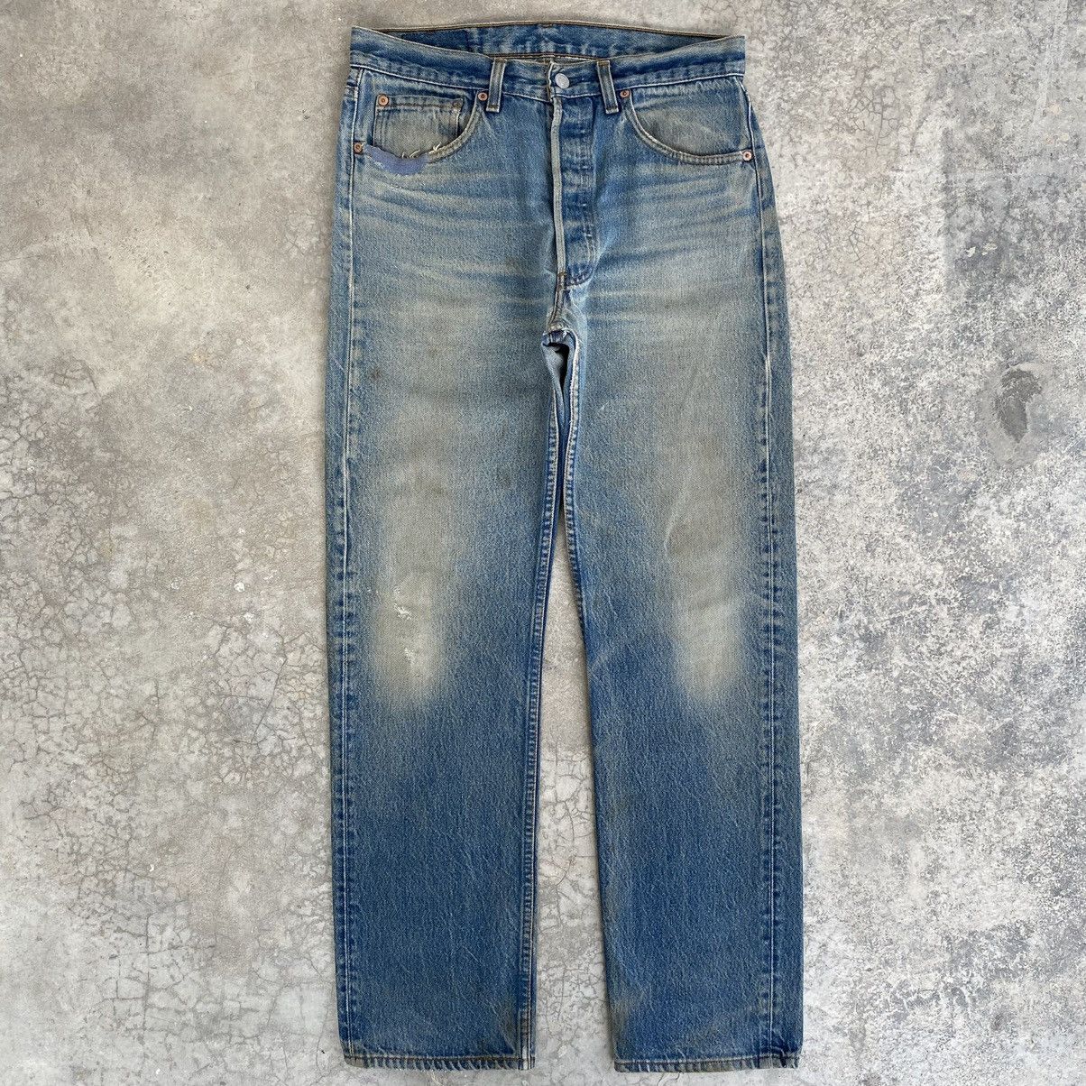 Levi's Vintage 1993 Levis 501 Muddy Blue Stonewashed Ripped Jeans Size US 31 - 1 Thumbnail