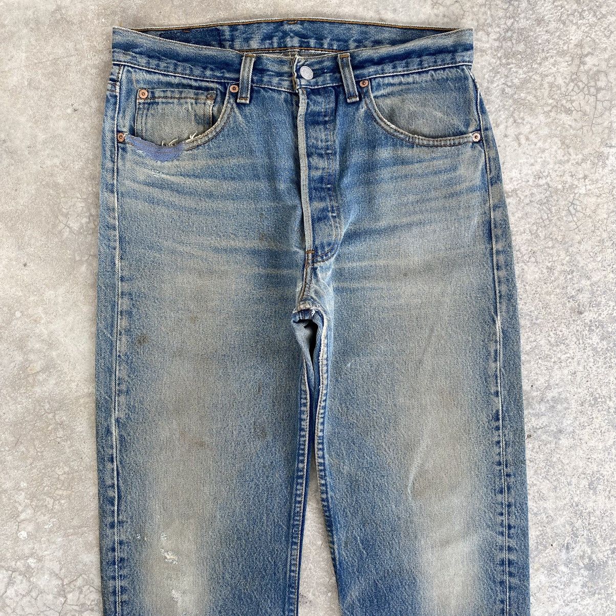 Levi's Vintage 1993 Levis 501 Muddy Blue Stonewashed Ripped Jeans Size US 31 - 2 Thumbnail