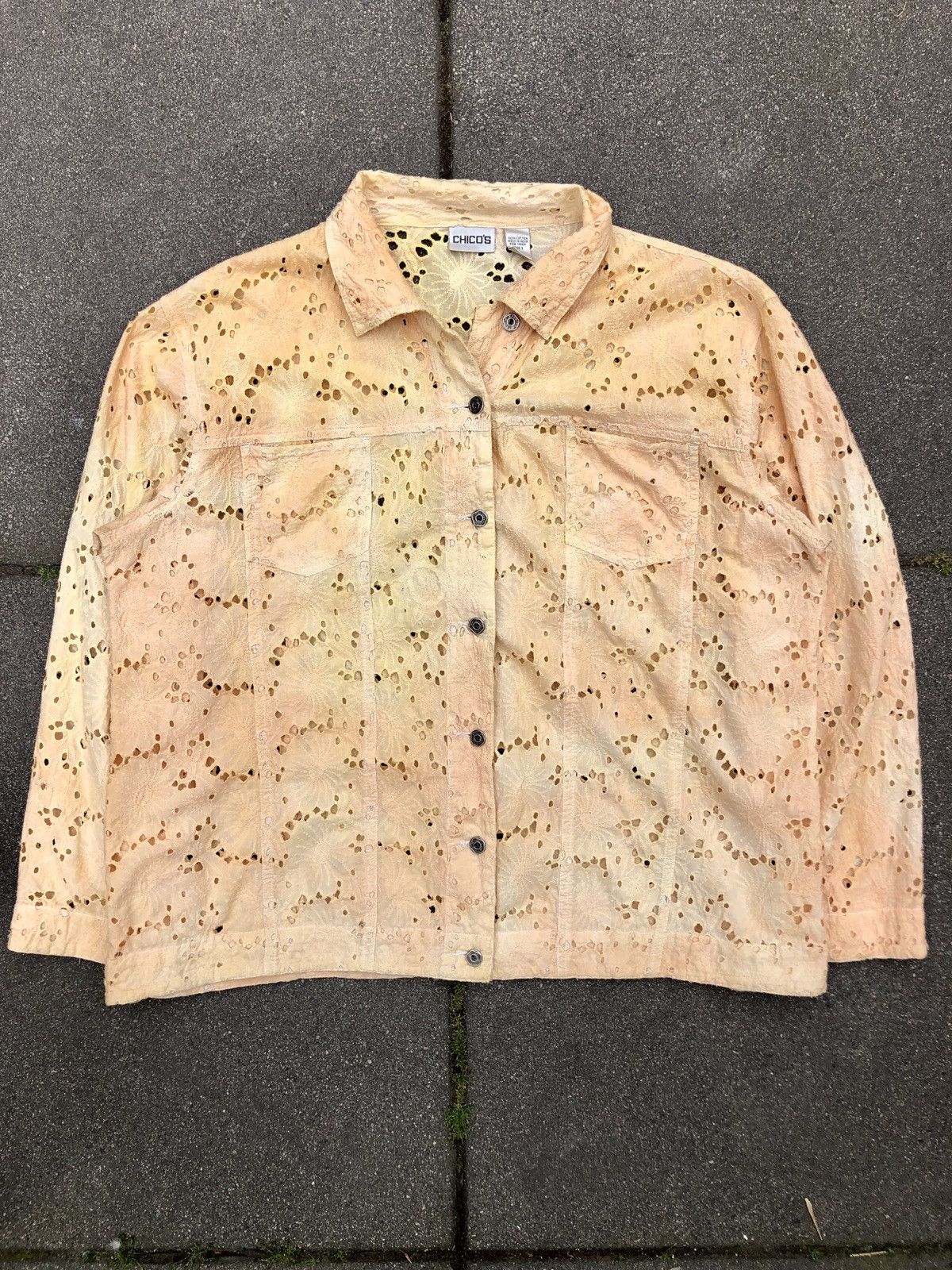 image of Vintage Lace Trucker Jacket Natural Dyed in Faded Peach, Men's (Size Large)