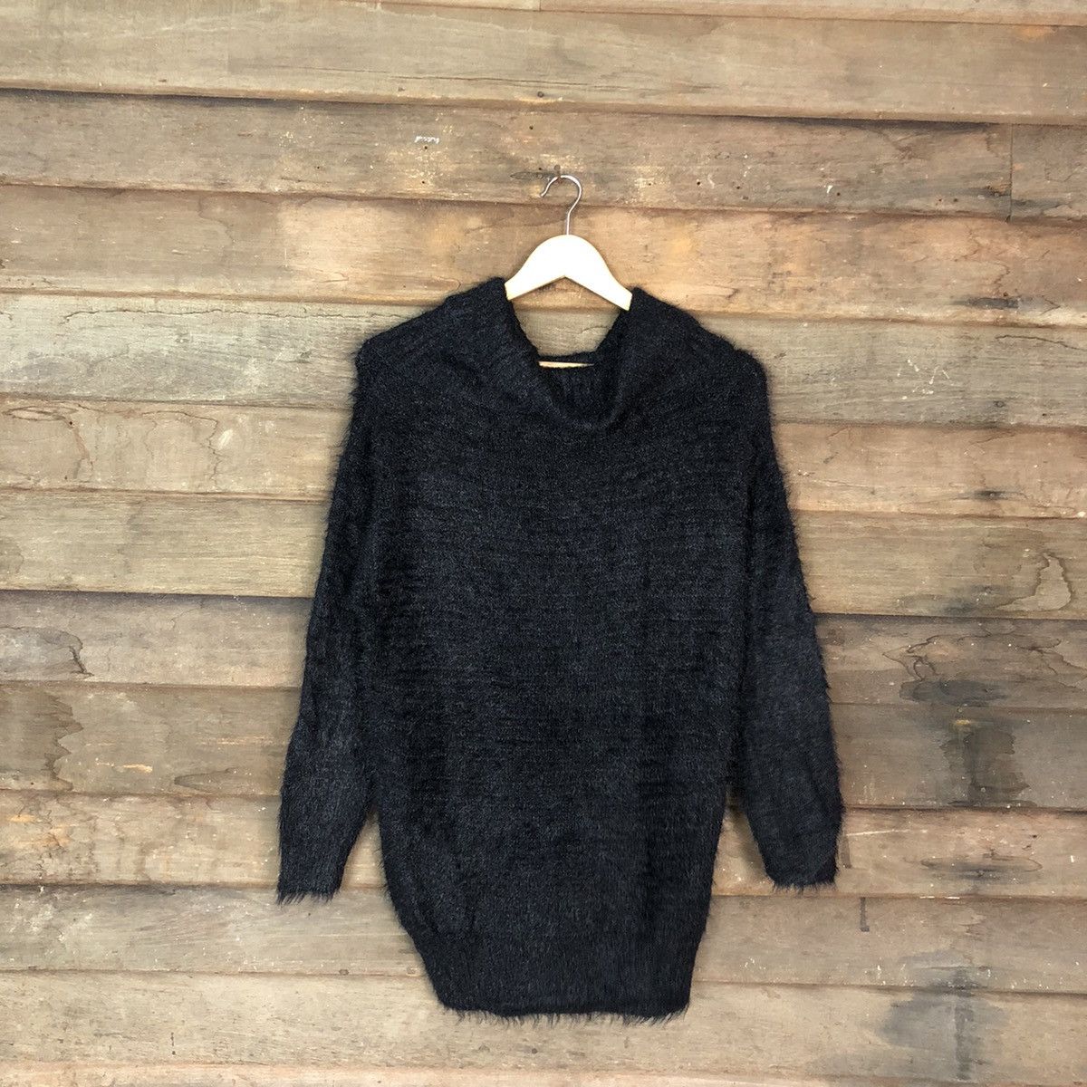 image of Homespun Knitwear Khalita Black Mohair Fur Shag Shaggy Knitwear C1074, Women's (Size Medium)