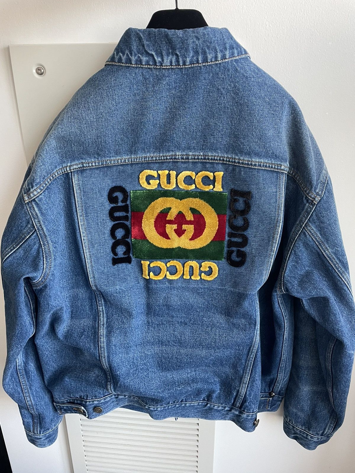 image of Gucci $3,300 Value Sold Out Super Runway Iconic Logo Denim Jacket, Men's (Size 2XL)