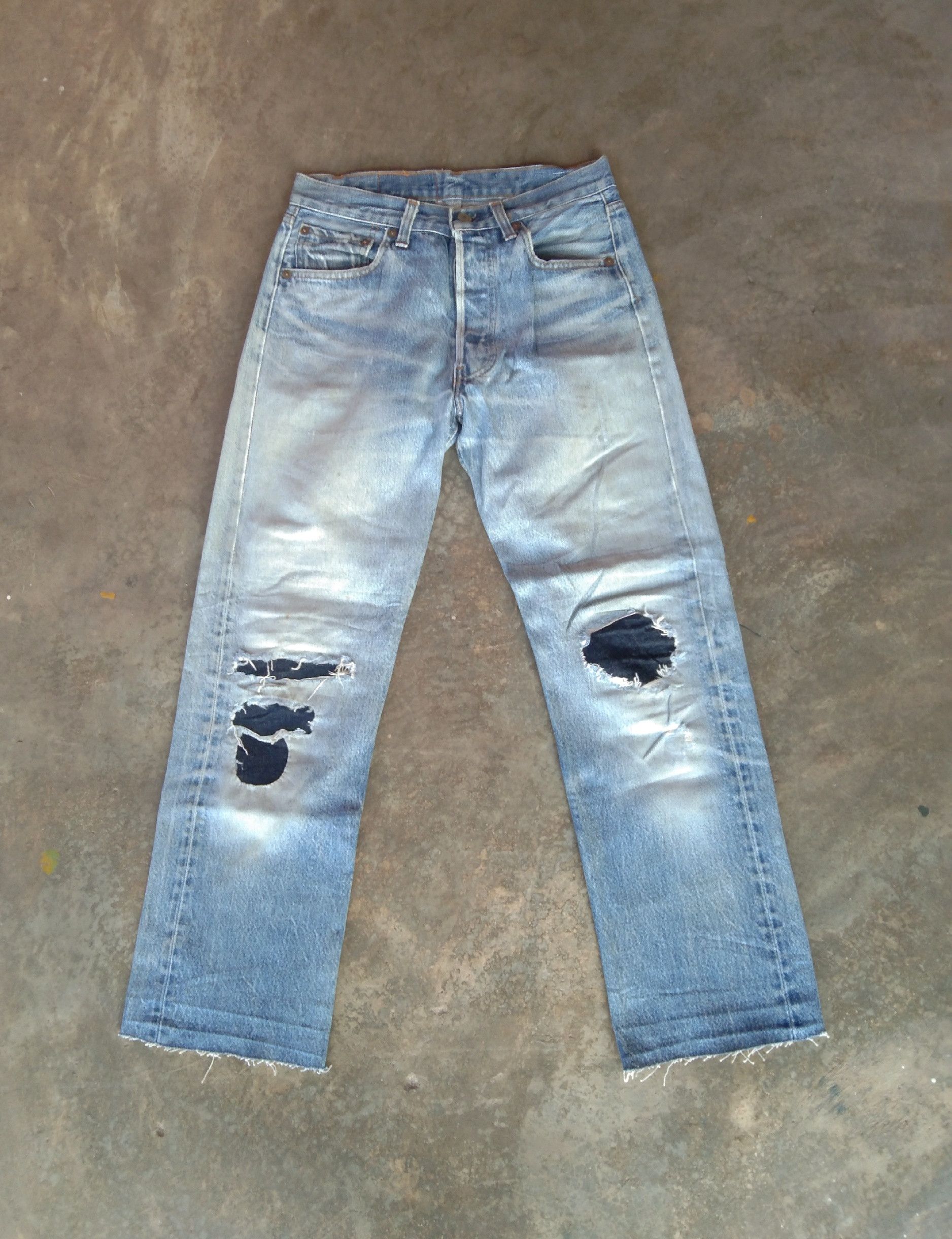 80s Vintage Levis 501 Made In USA Repaired Distressed Jeans