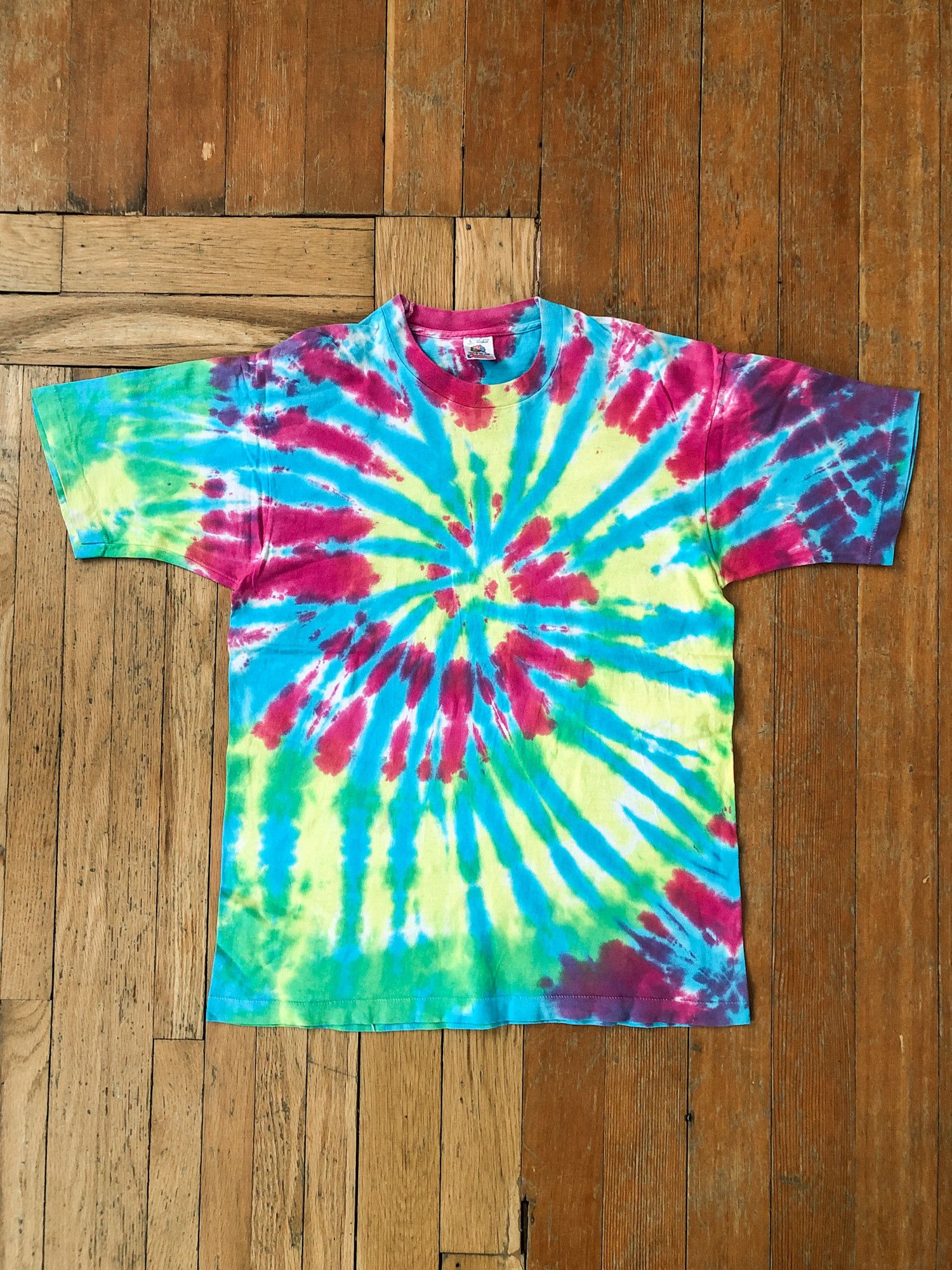 Fruit Of The Loom × Vintage 90s Single Stitch Sun Faded Tye Dye T-Shirt Size US L / EU 52-54 / 3 - 2 Thumbnail