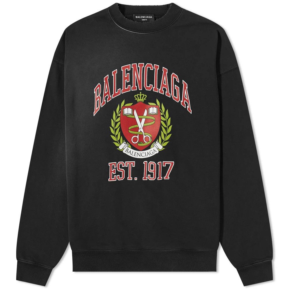 image of Balenciaga Men's College Logo Cotton Crewneck Sweatshirt in Black (Size XL)