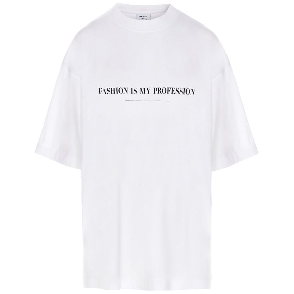 image of Vetements Women's Cotton 'fashion Is My Profession' T-Shirt in White (Size Small)