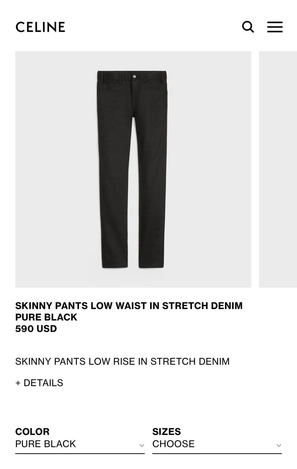 Celine × Hedi Slimane SS21 Classic Raw Black Stretch Denim sz30/31/32/33 Size US 31 - 8 Thumbnail