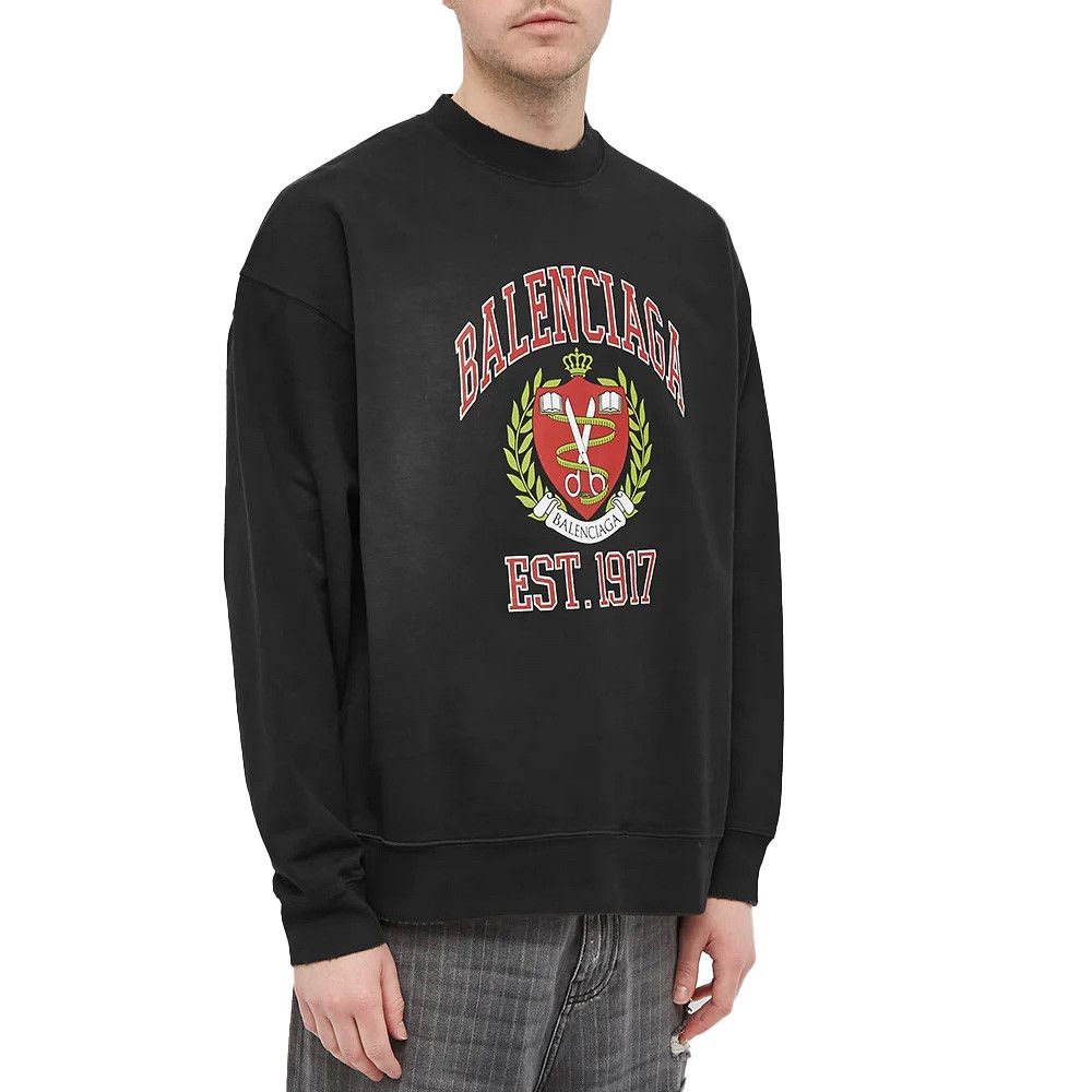 Balenciaga Balenciaga Men's College Logo Cotton Crewneck Sweatshirt Size US S / EU 44-46 / 1 - 2 Thumbnail