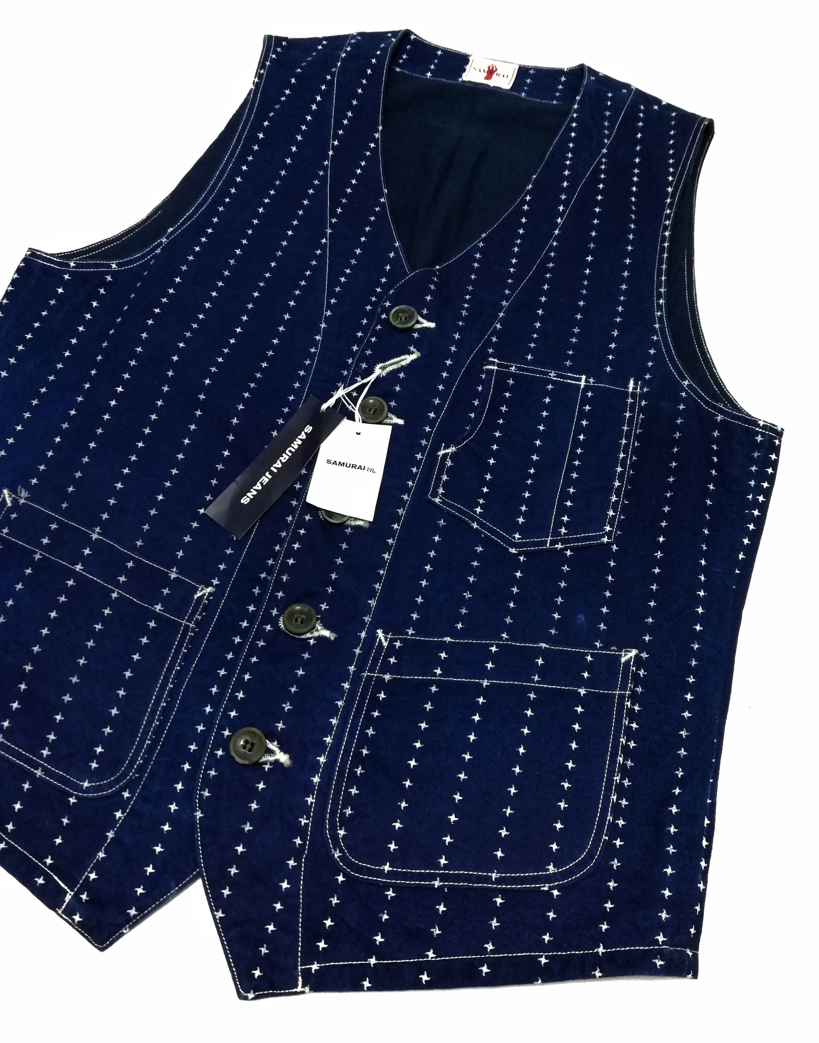 Indigo × Japanese Brand × Samurai Jeans 🔥Samurai Jeans Shuriken Wabash Blue Indigo Denim Head Vest Size US M / EU 48-50 / 2 - 4 Thumbnail