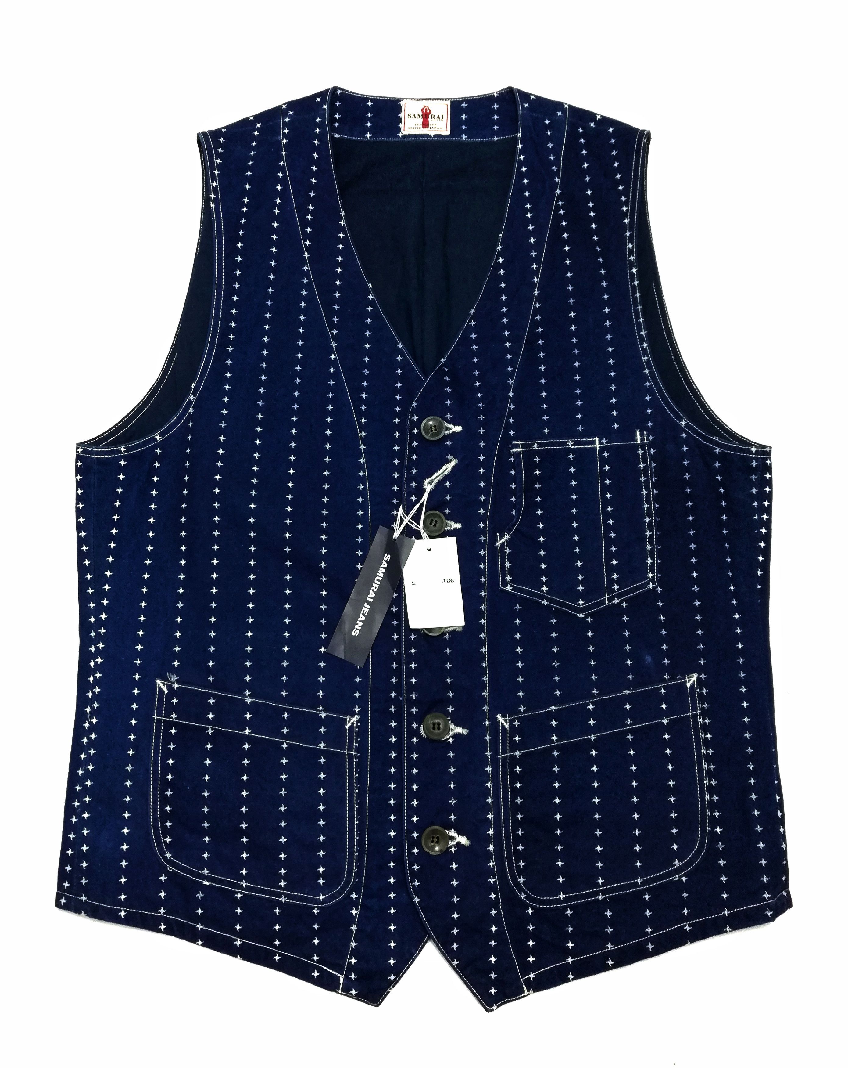 Indigo × Japanese Brand × Samurai Jeans 🔥Samurai Jeans Shuriken Wabash Blue Indigo Denim Head Vest Size US M / EU 48-50 / 2 - 2 Thumbnail
