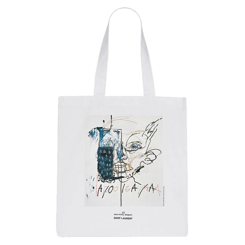 Saint Laurent X Basquiat Unisex Cotton Tote Bag White, Men's