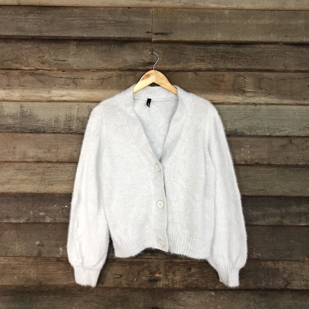 image of Homespun Knitwear Japan Silver Mohair Shag Shaggy Cardigan Knitwear C1066, Men's (Size Medium)