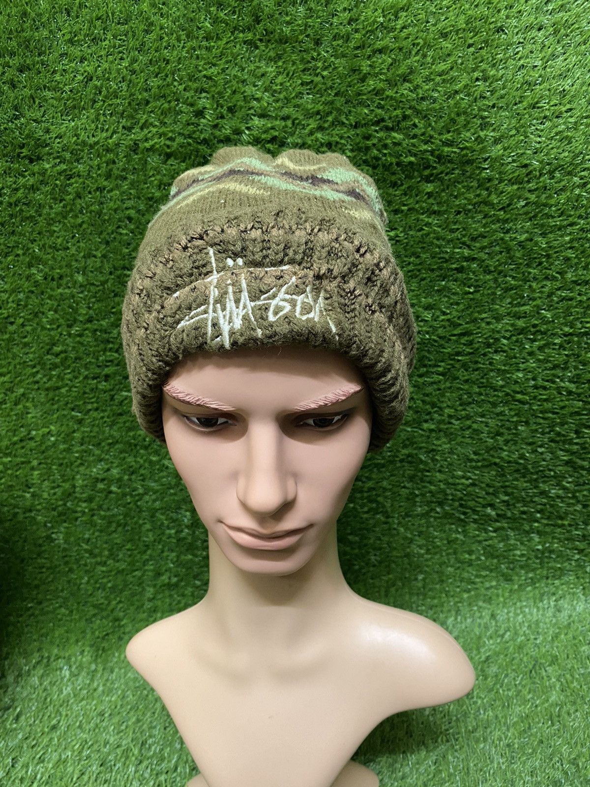 image of Archival Clothing x Stussy Vintage Stussy Signature Beanie Hats in Green, Men's