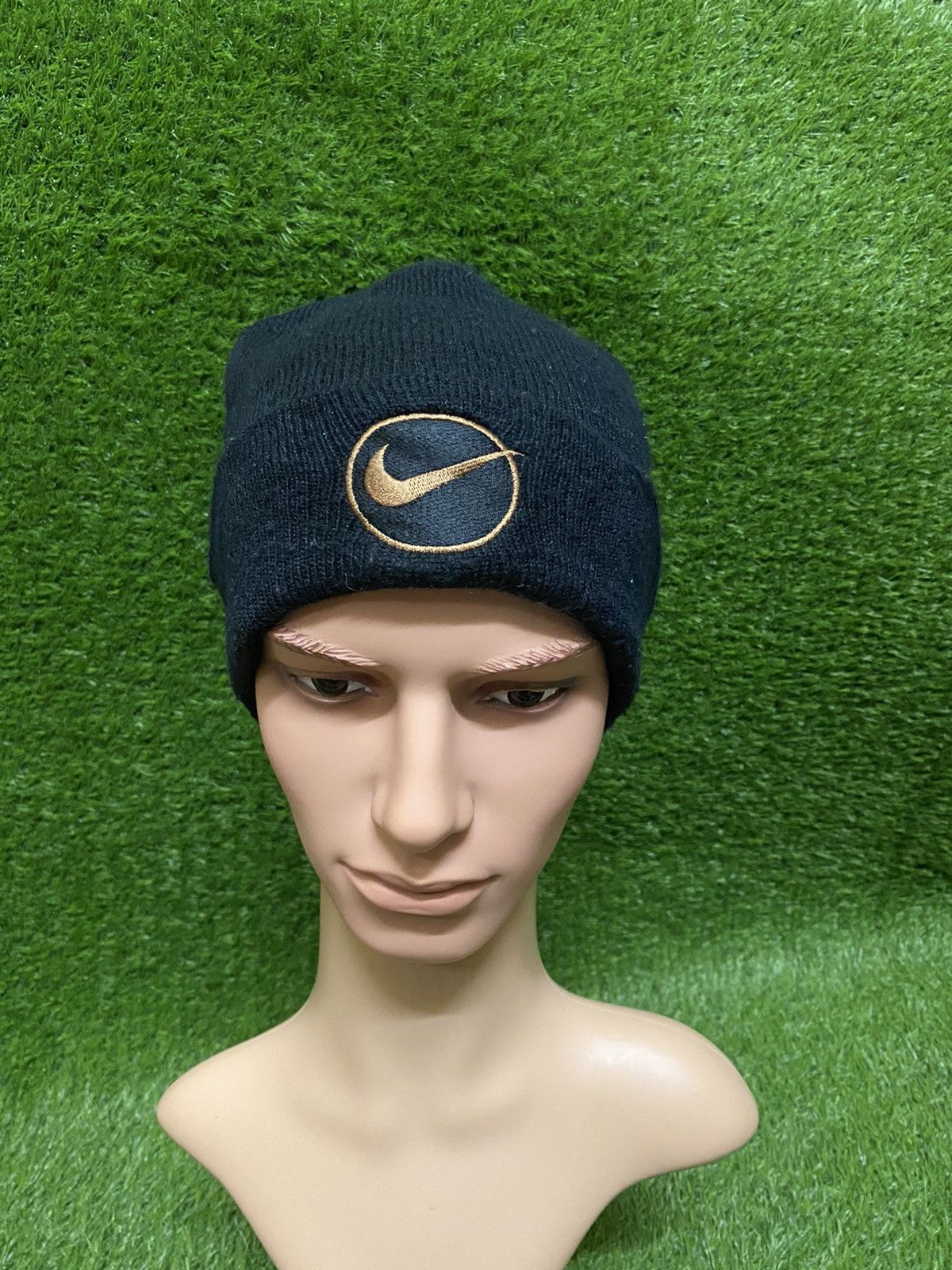 image of 90's Nike Center Logo Beanie Hat in Black, Men's