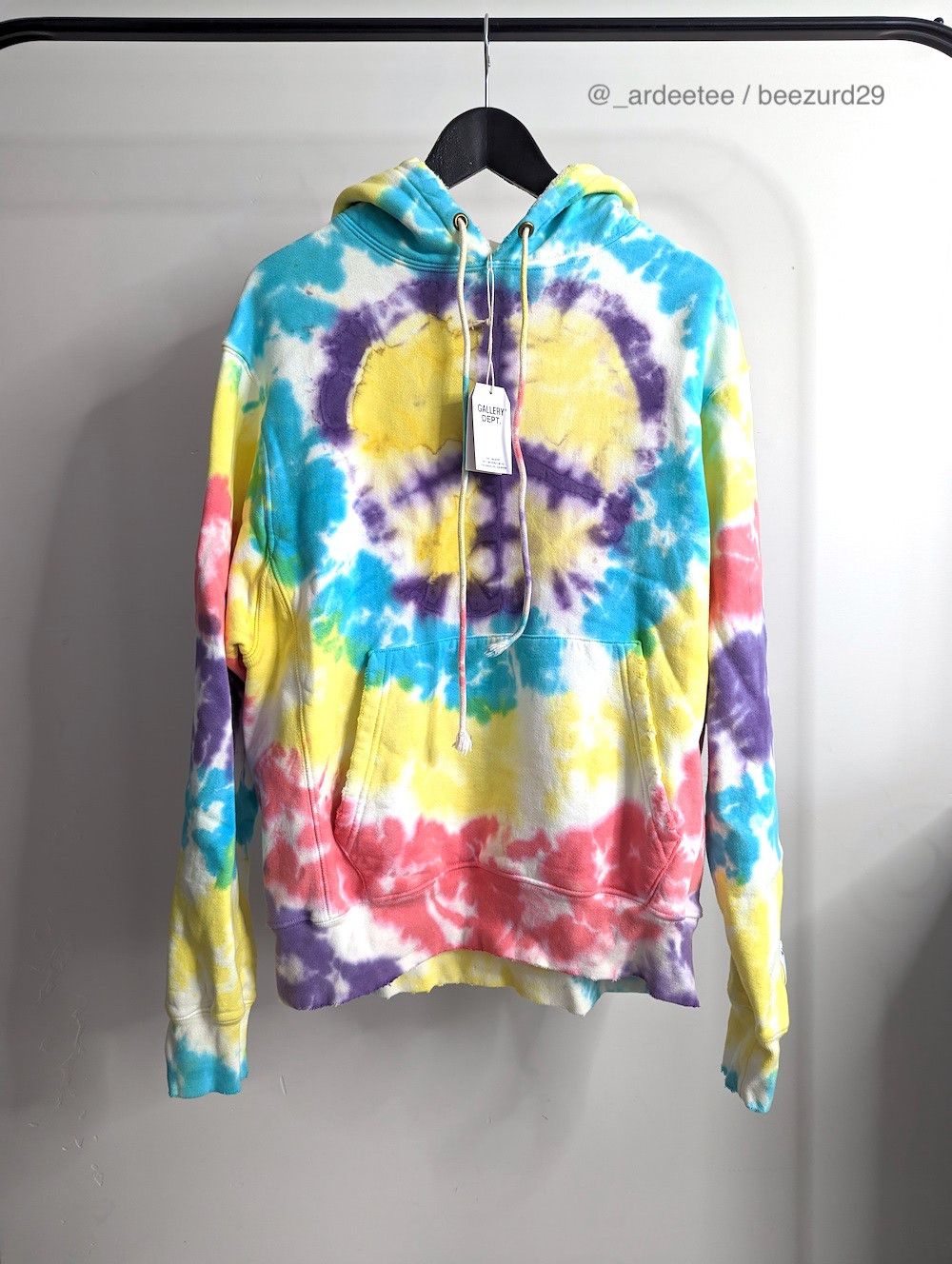 image of Gallery Dept NWT Tie Dye Distressed Peace Hoodie , Men's (Size 2XL)