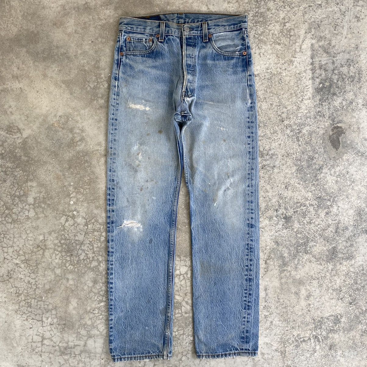 Levi's Vintage 90’s Levis 501 Stonewashed Blue Ripped Jeans Size US 29 - 1 Thumbnail