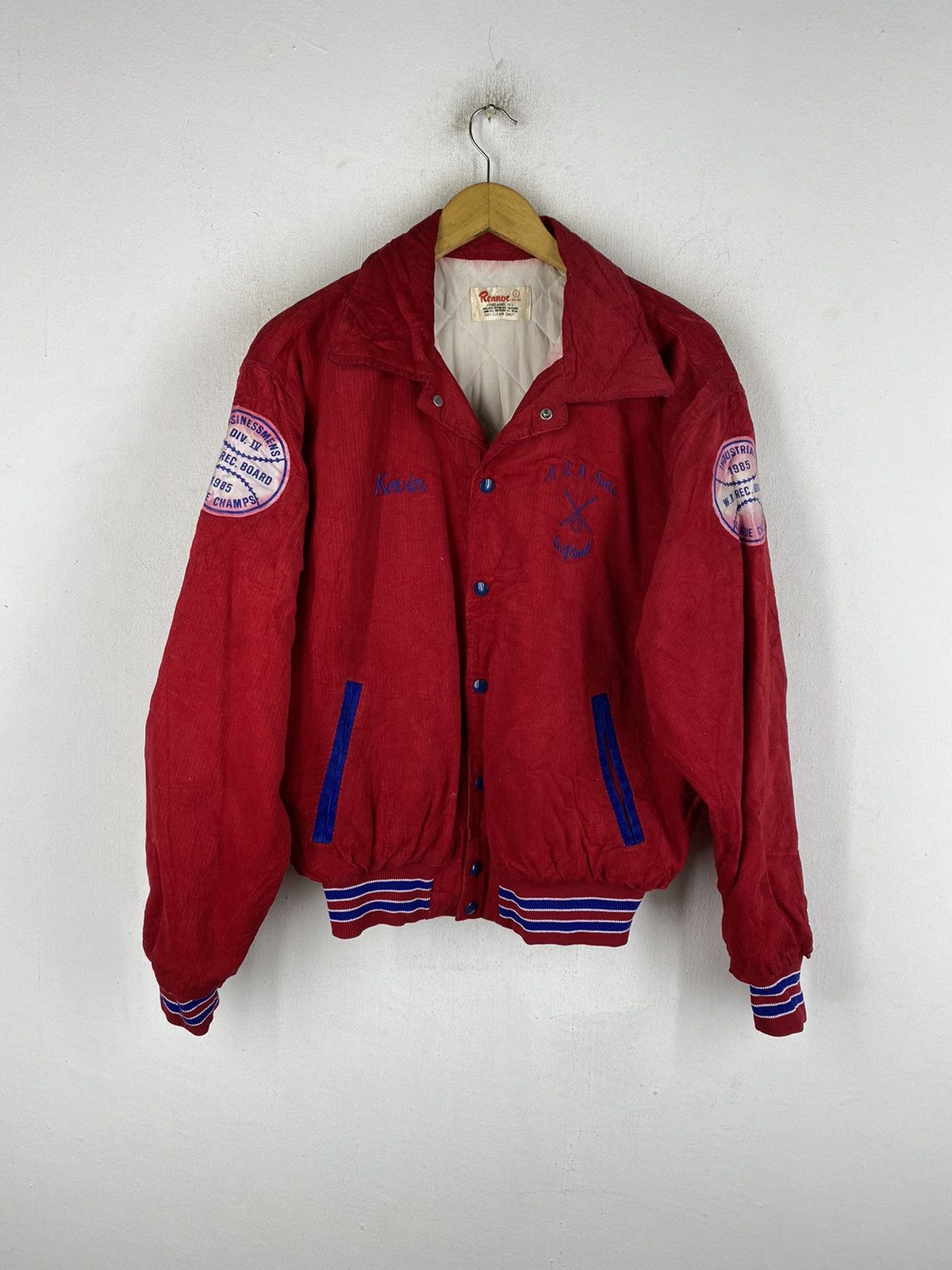 image of Rennoc Classic x Varsity Jacket Vintage 70's Kevin Chalk Line Softball Corduroy in Red (Size Large)