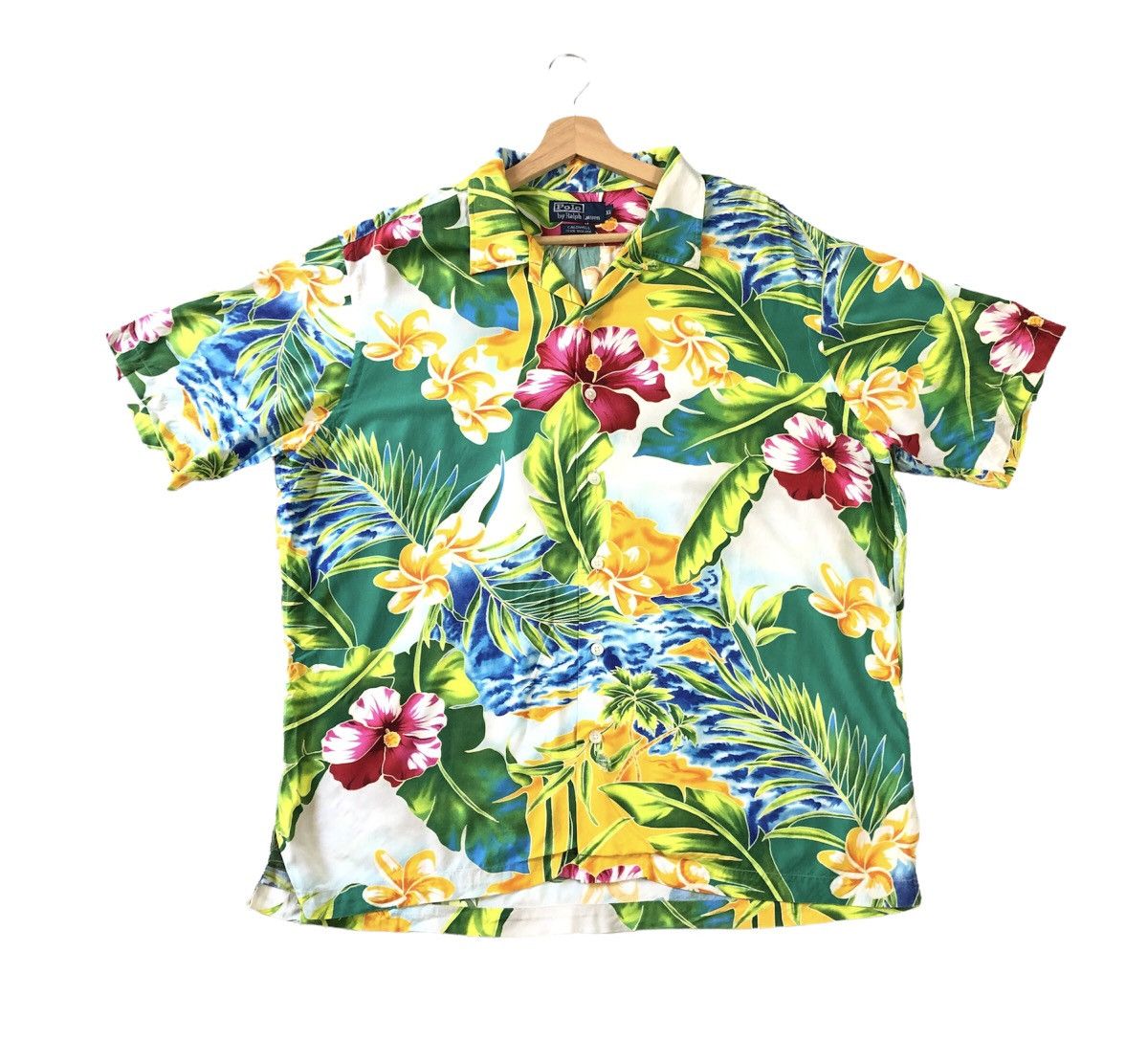 Vintage Y2K deals Ralph Lauren Shirt Men L Caldwell Short Sleeve Hawaiian Floral Overs